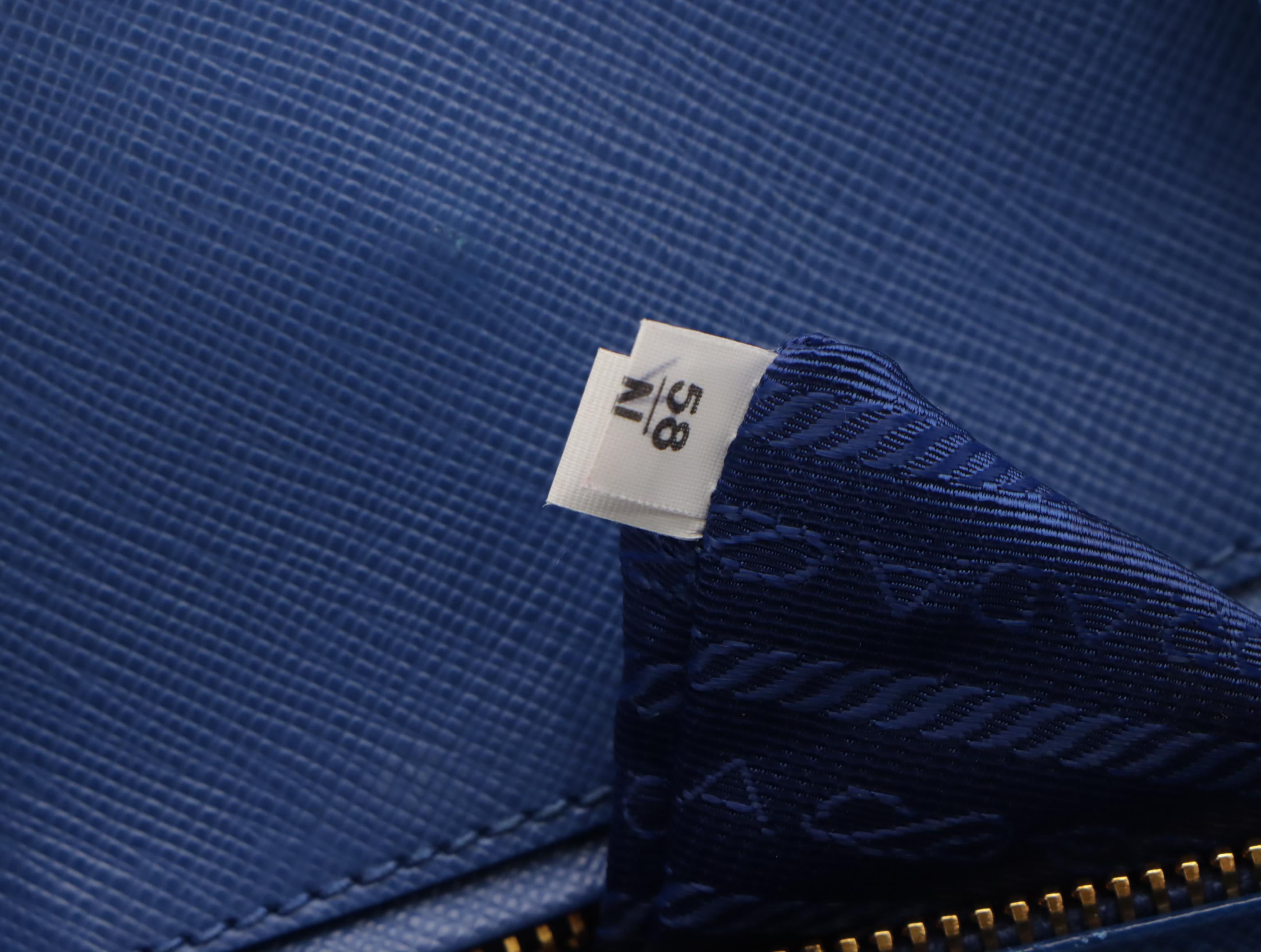 Prada Open Promenade Two-Way Dome Bag in Blue Saffiano Leather