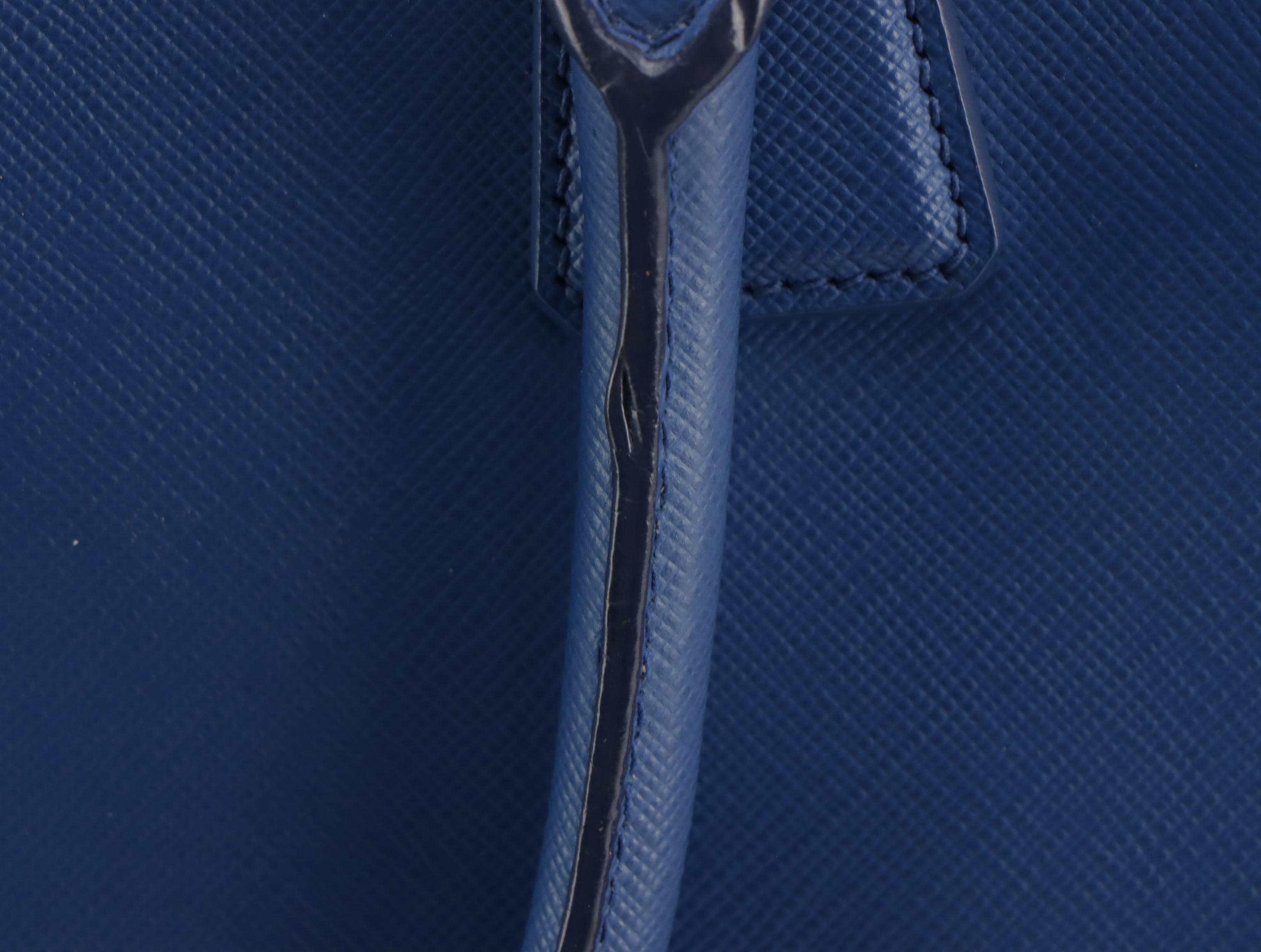 Prada Open Promenade Two-Way Dome Bag in Blue Saffiano Leather