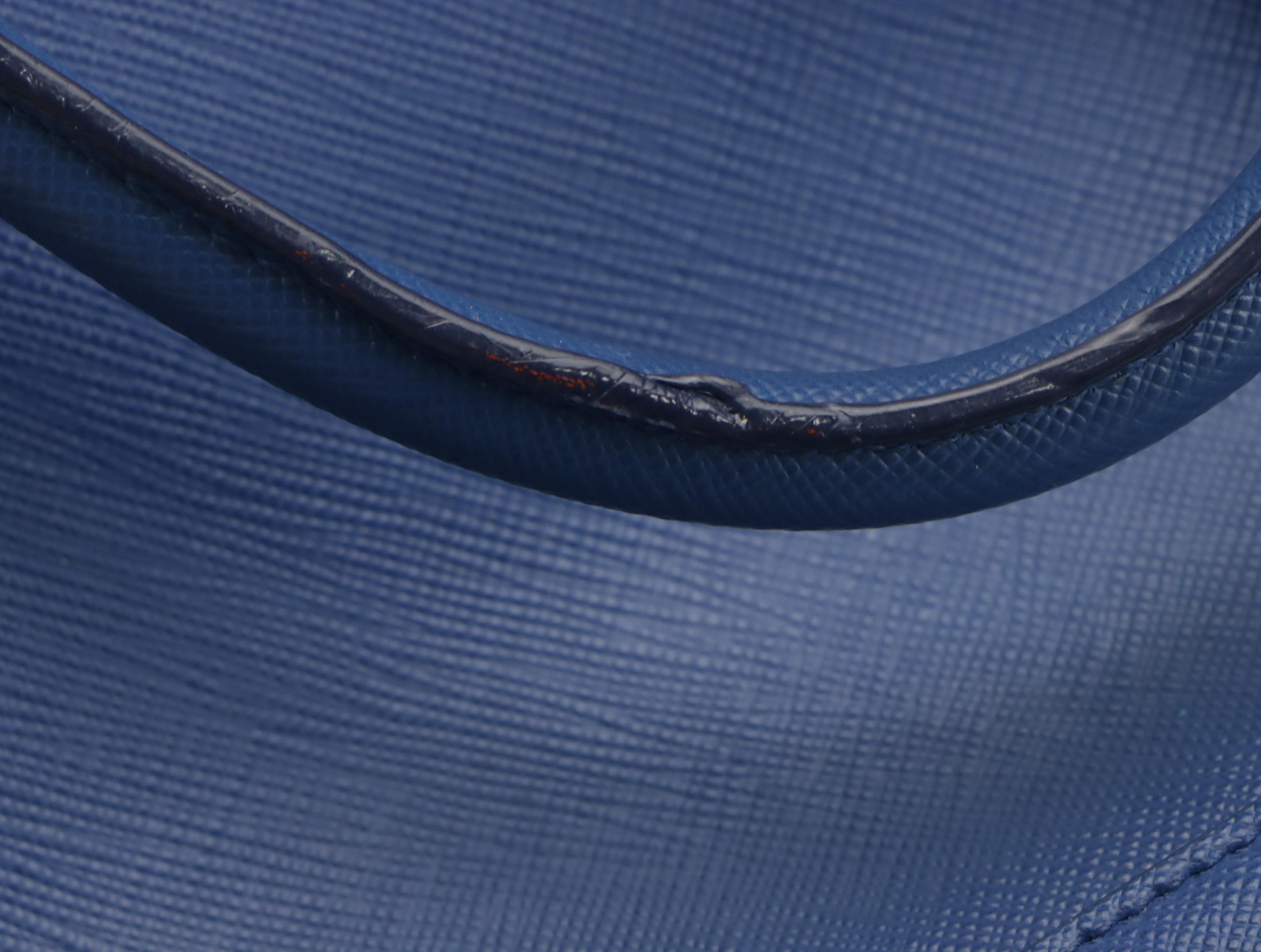 Prada Open Promenade Two-Way Dome Bag in Blue Saffiano Leather