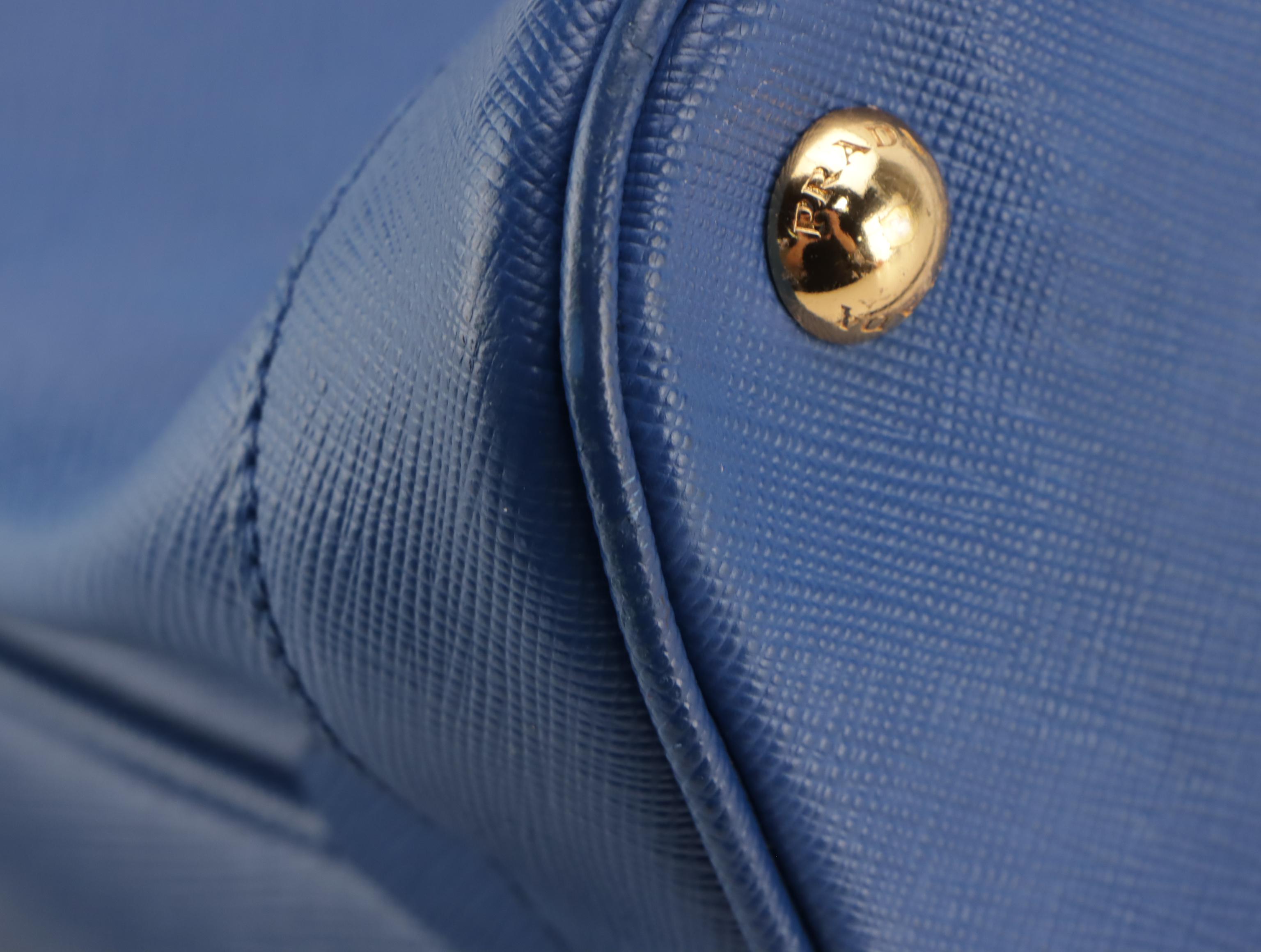 Prada Open Promenade Two-Way Dome Bag in Blue Saffiano Leather