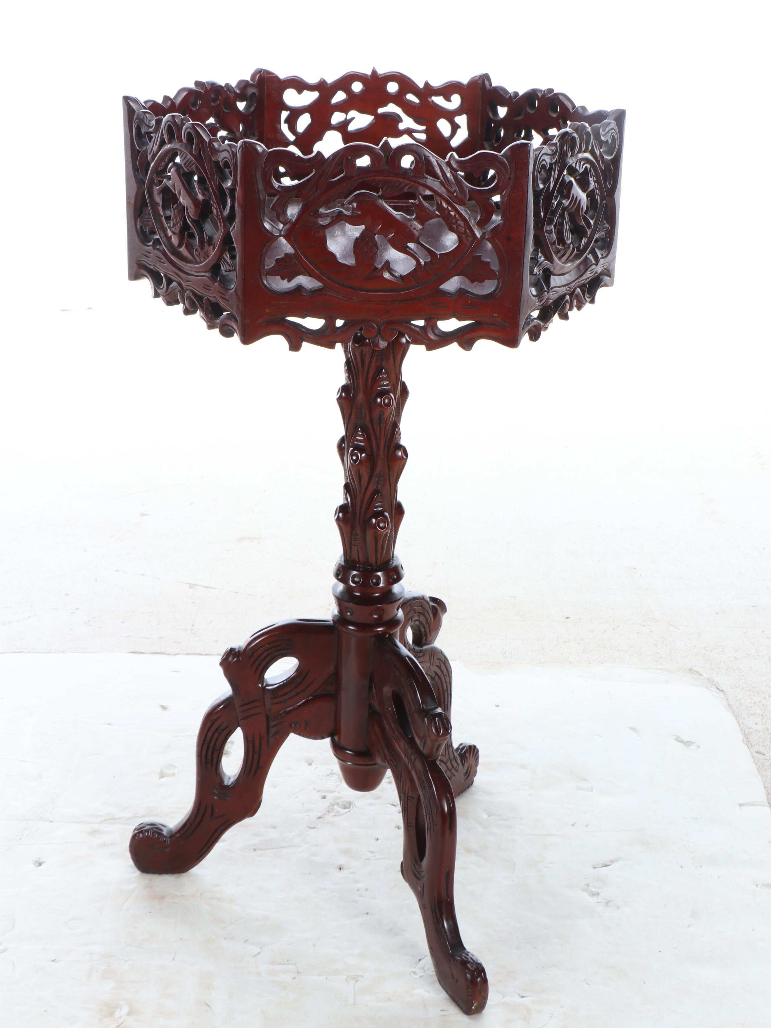 Black Forest Style Carved Wood Plant Stand
