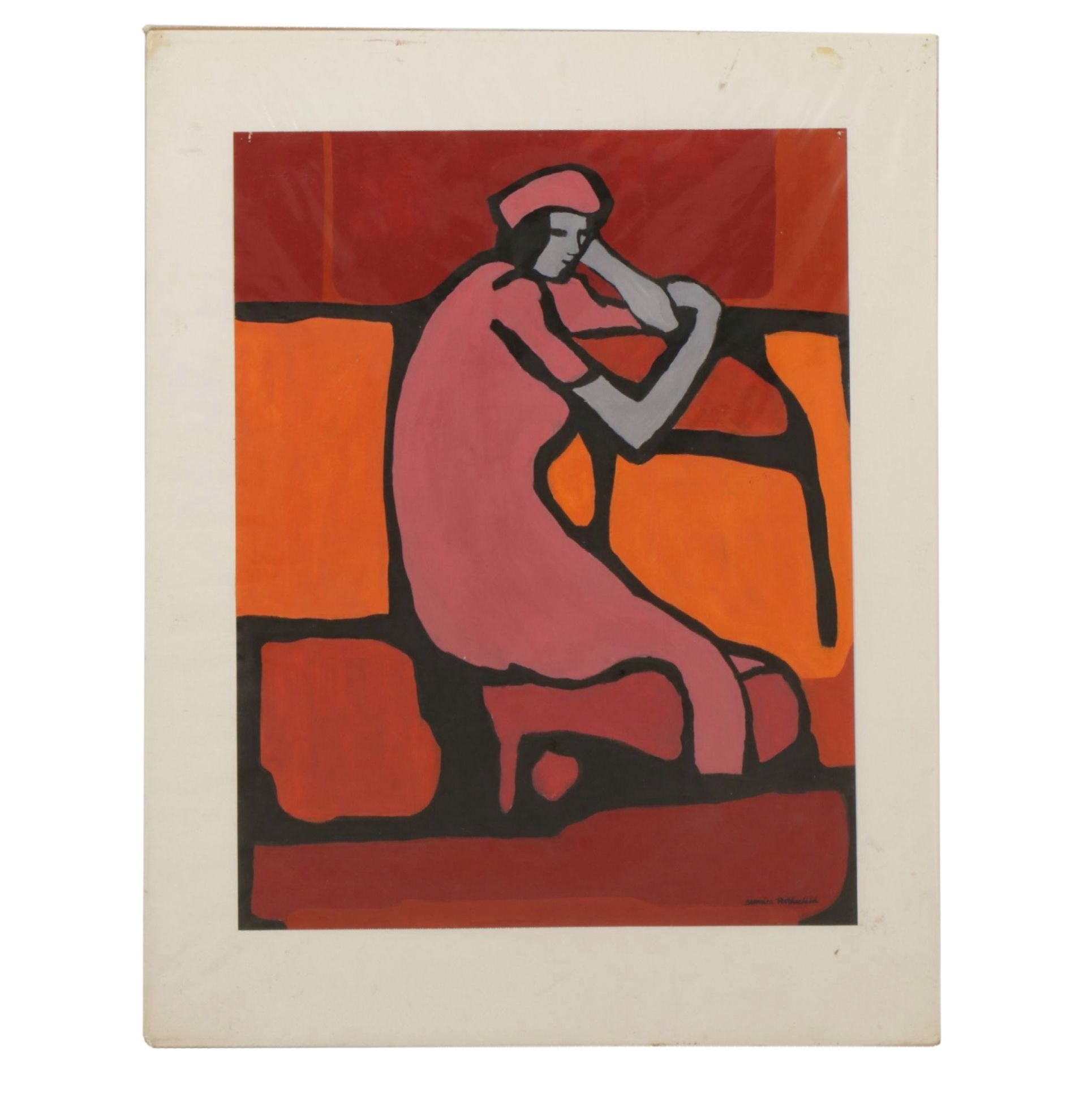Bernice Rothschild Modern Portrait of a Sitting Woman in Warm Tones,