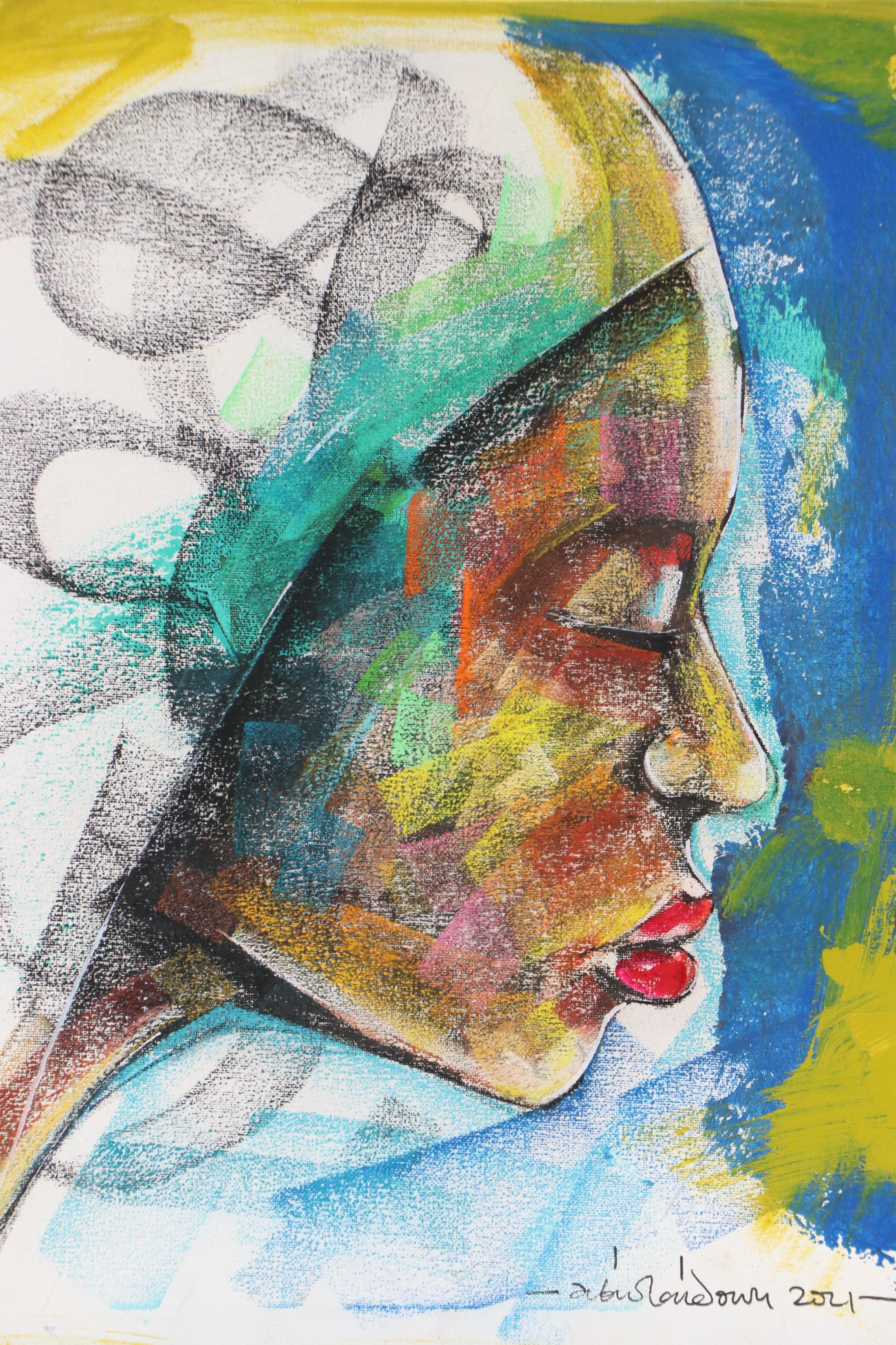 Abiola Idowu Abstract Portrait Mixed Media Painting "Healing," 2024