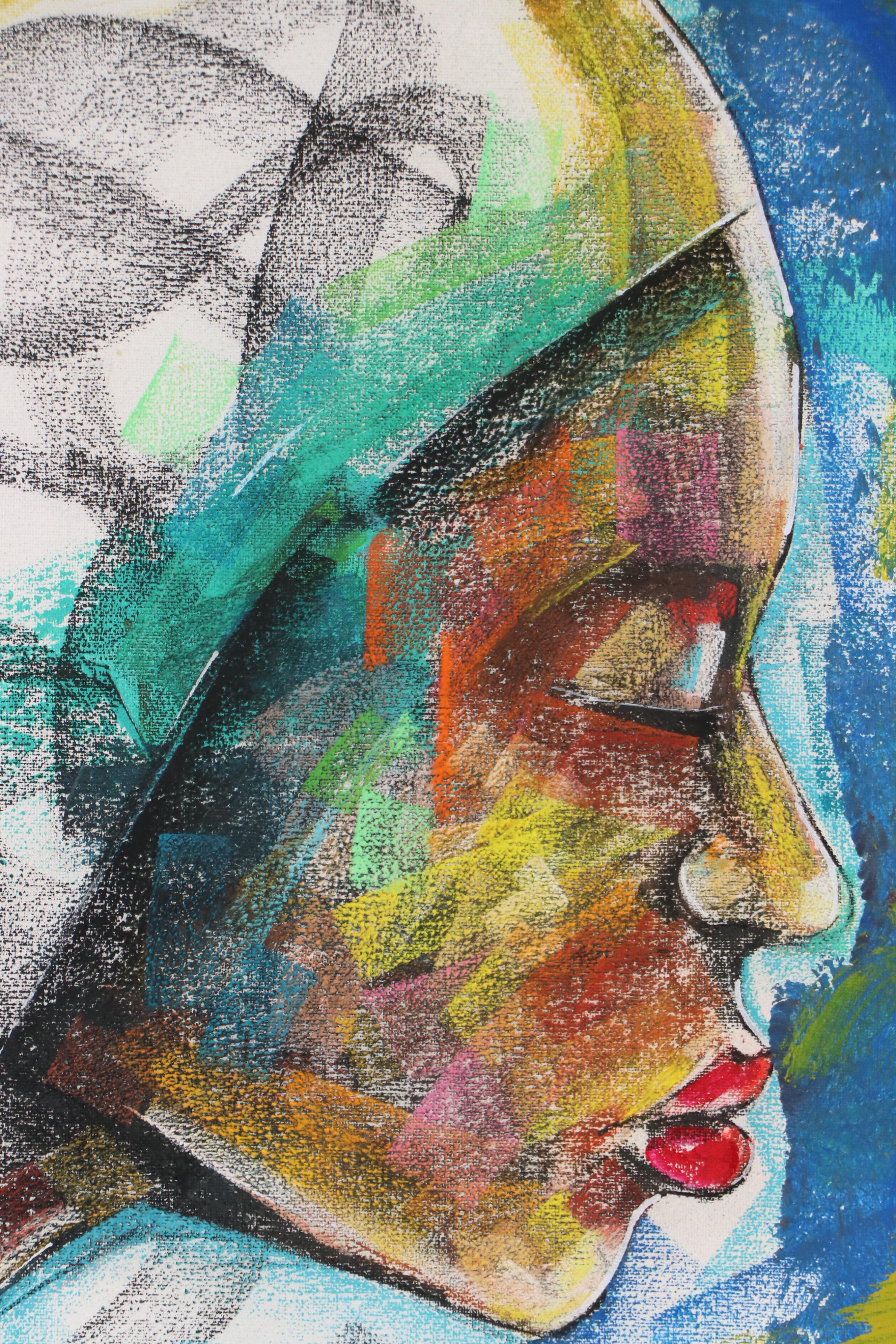 Abiola Idowu Abstract Portrait Mixed Media Painting "Healing," 2024