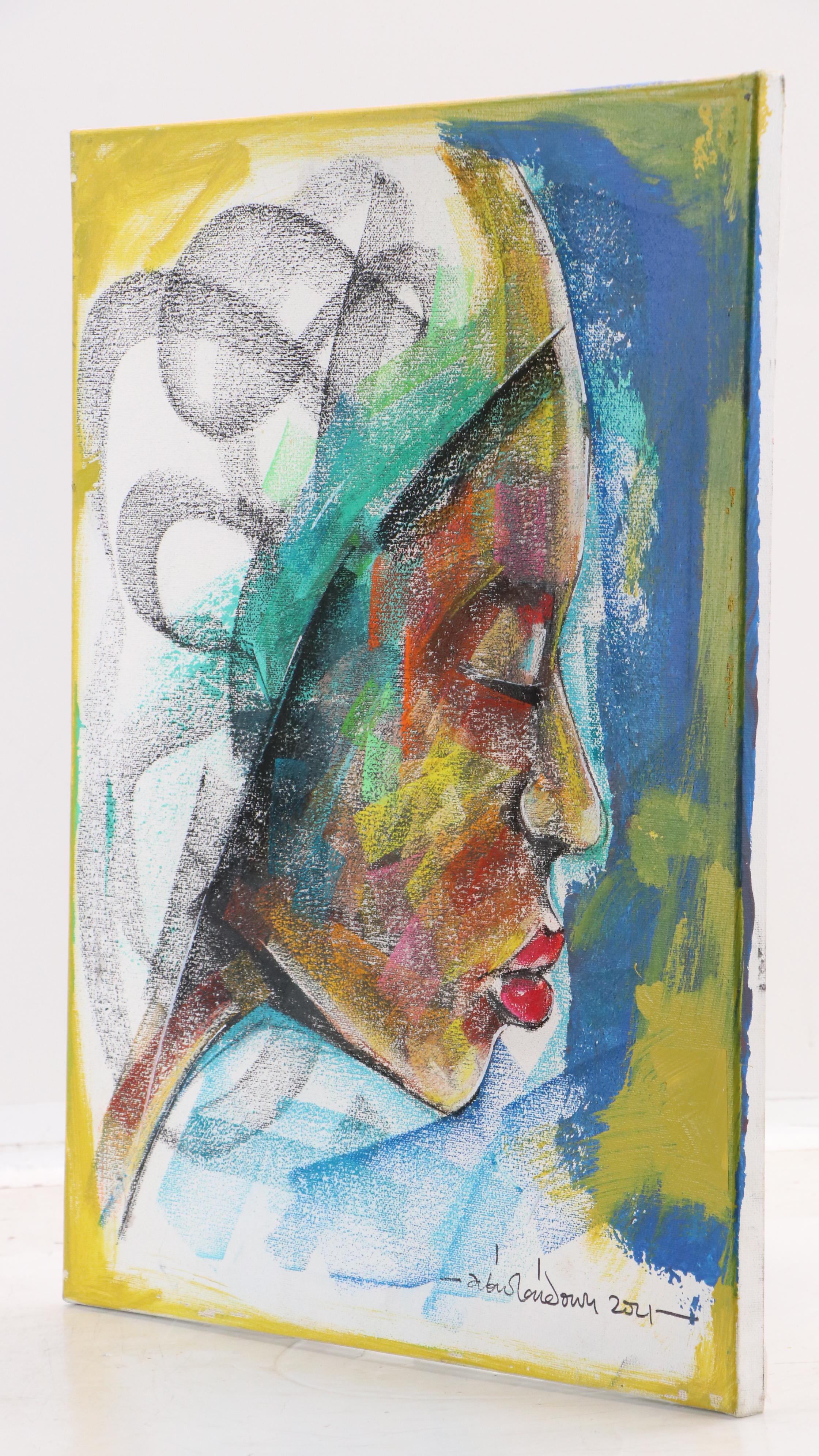 Abiola Idowu Abstract Portrait Mixed Media Painting "Healing," 2024