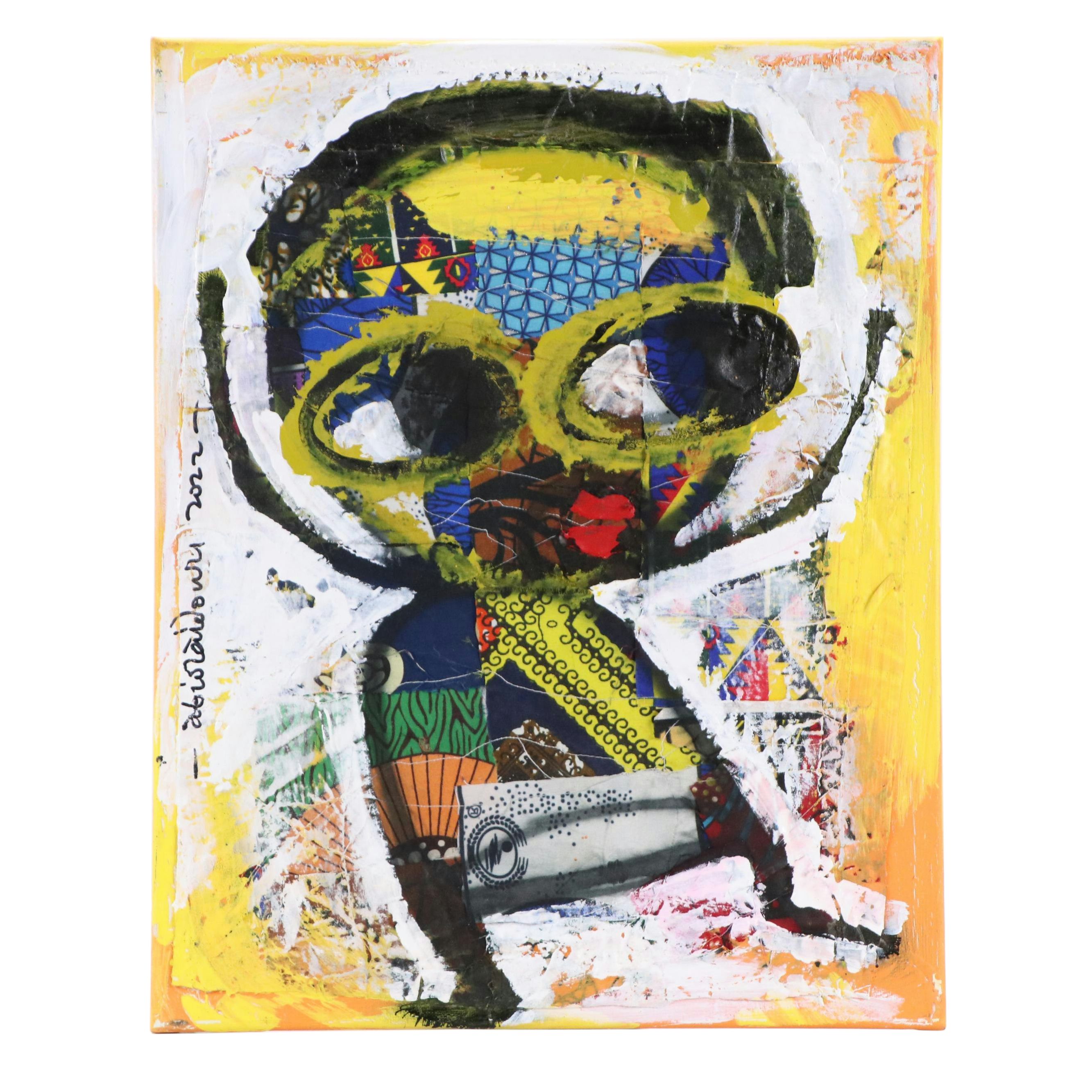 Abiola Idowu Stylized Mixed Media Portrait "Happiness," 2022