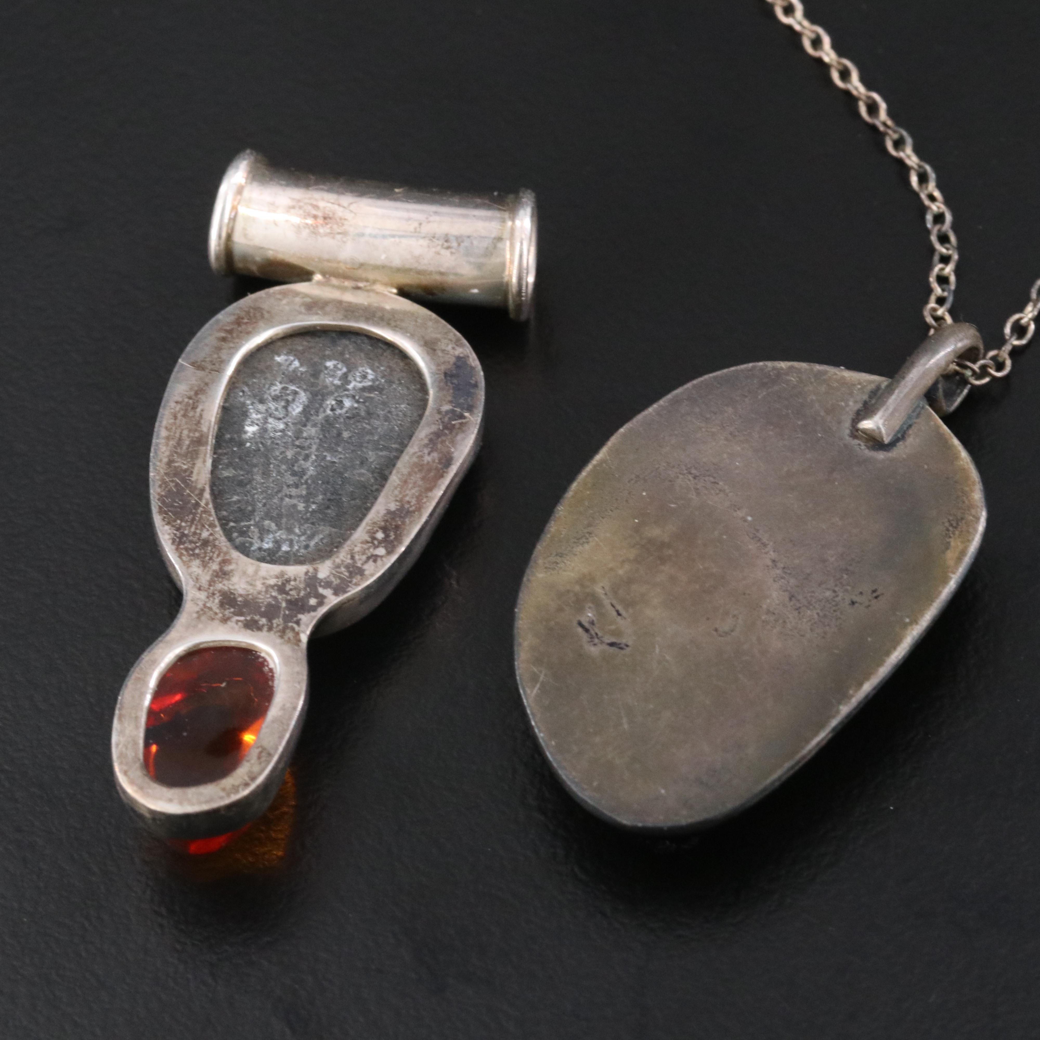 Sterling Turquoise, Trilobite and Amber Pendant and Necklace