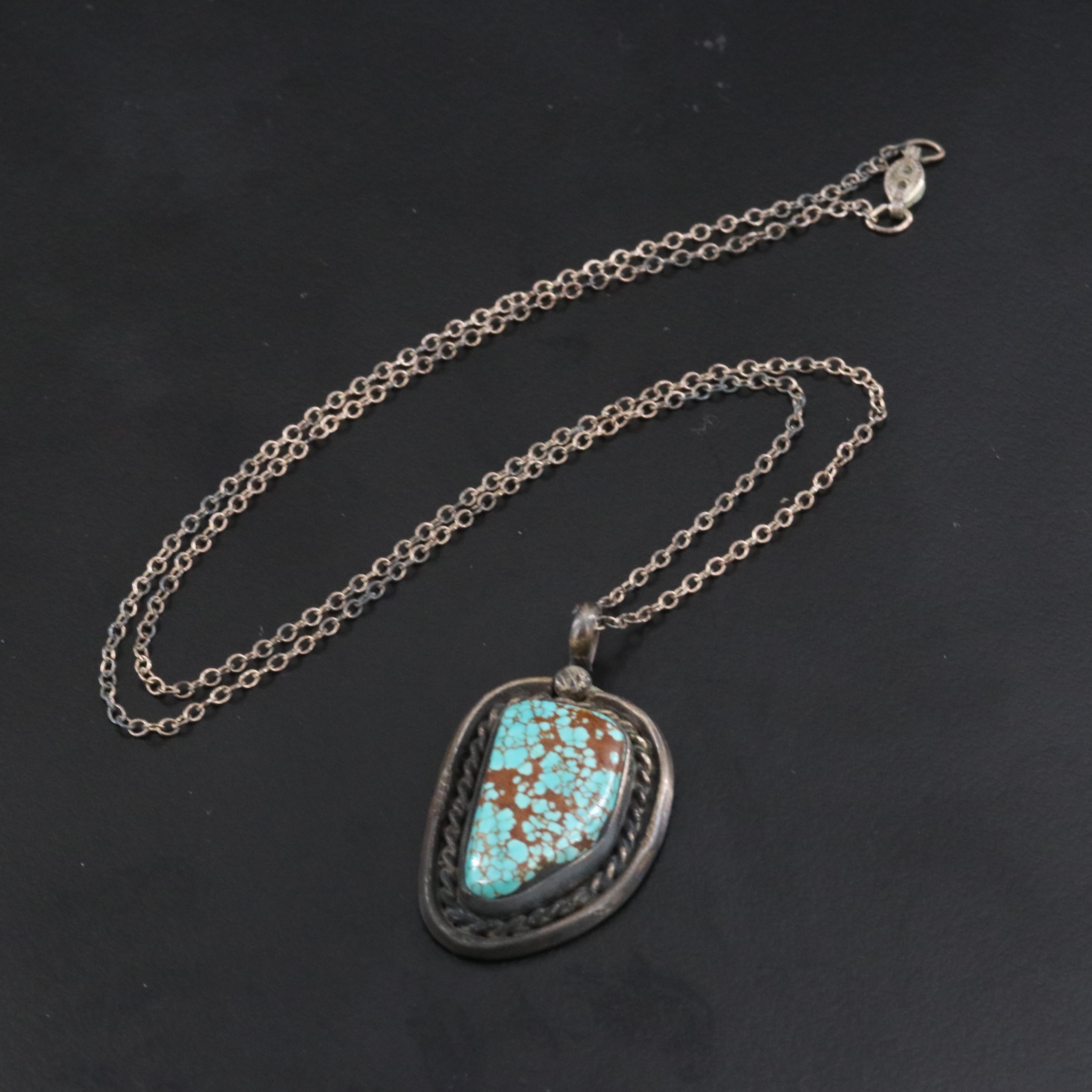 Sterling Turquoise, Trilobite and Amber Pendant and Necklace