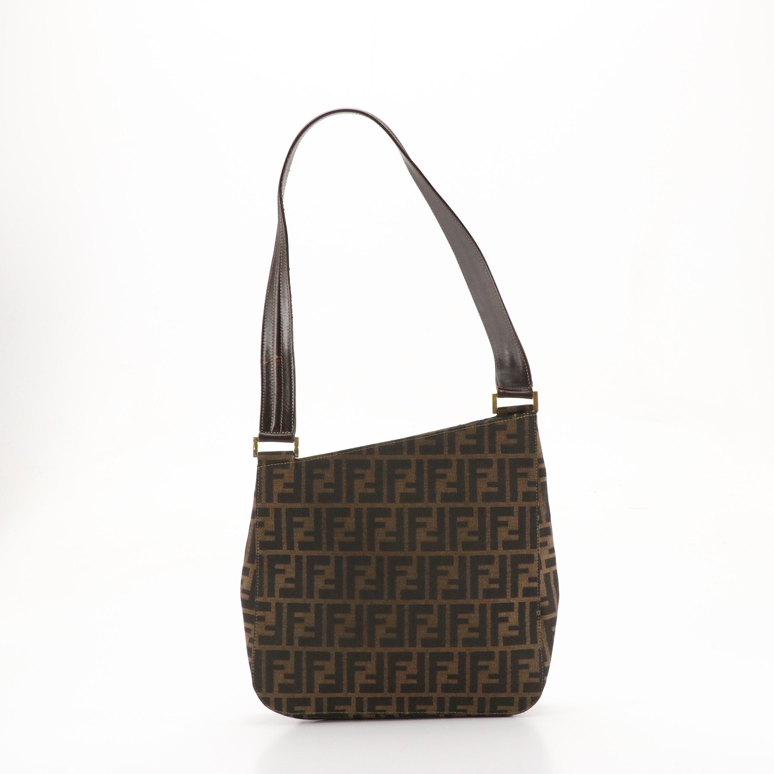 Fendi Asymmetrical Tote in Zucca Canvas and Brown Leather