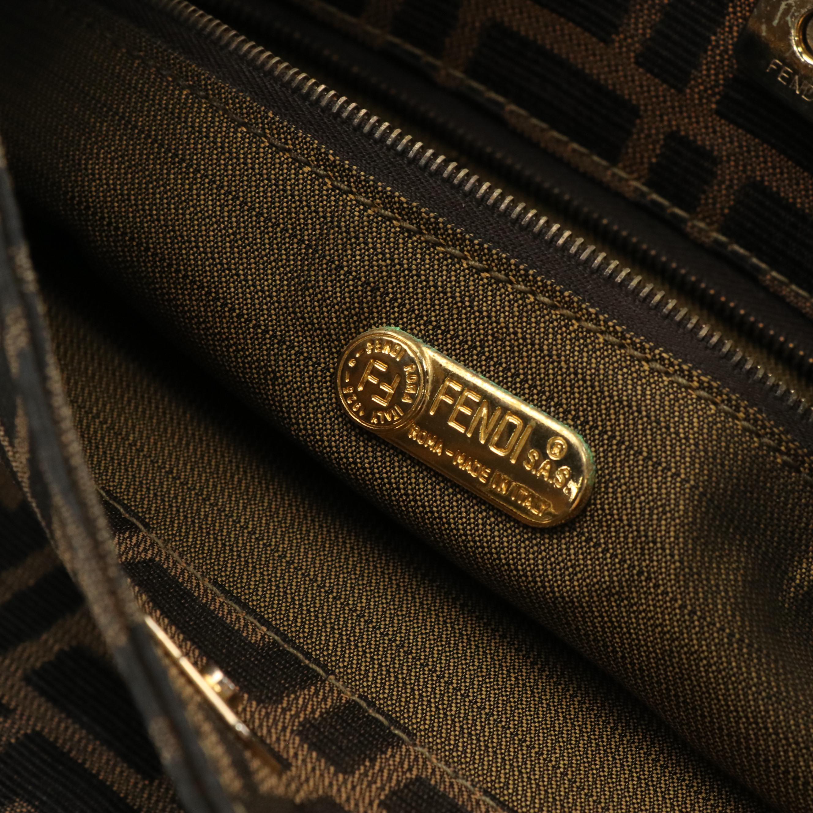 Fendi Asymmetrical Tote in Zucca Canvas and Brown Leather