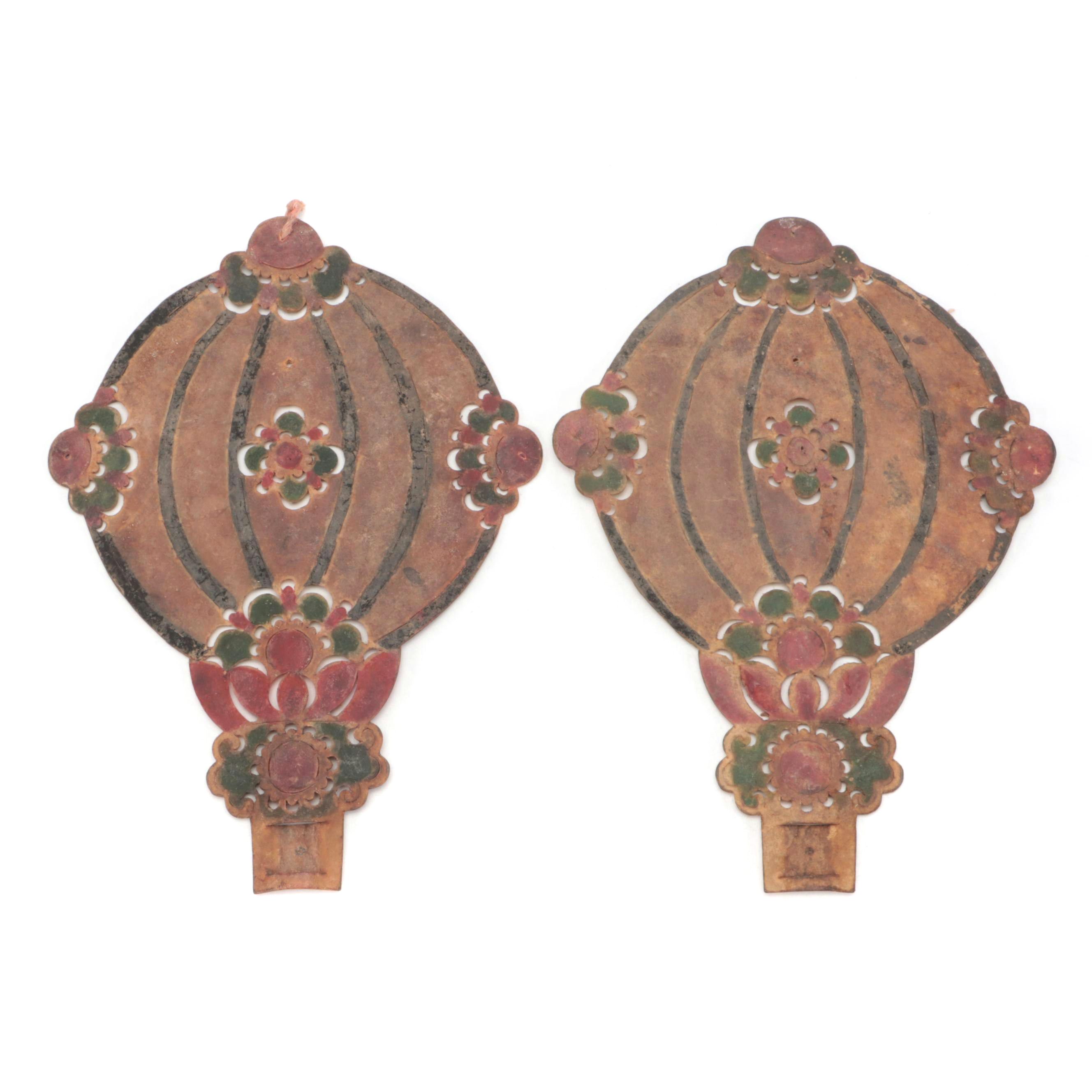 Chinese Lantern Pair Vellum Shadow Puppet Accessories, Circa 1870