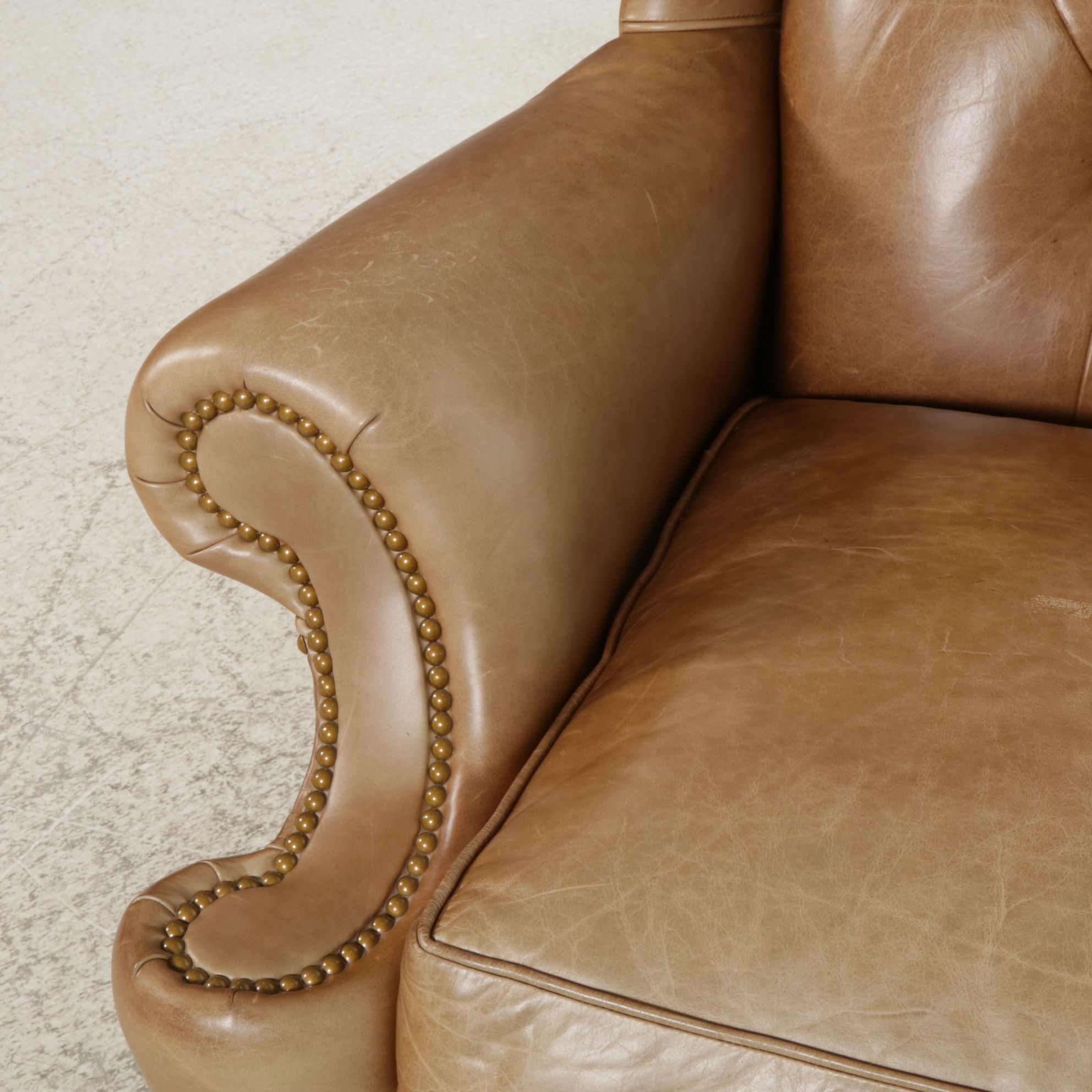 Hancock & Moore Chippendale Style Leather Upholstered Wing Back Armchair