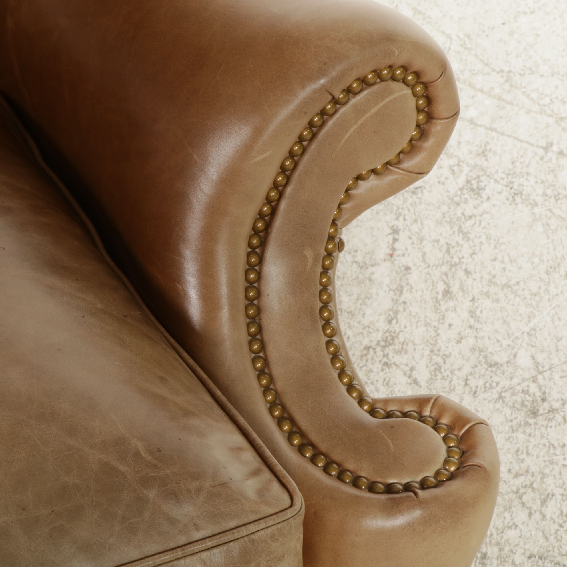 Hancock & Moore Chippendale Style Leather Upholstered Wing Back Armchair