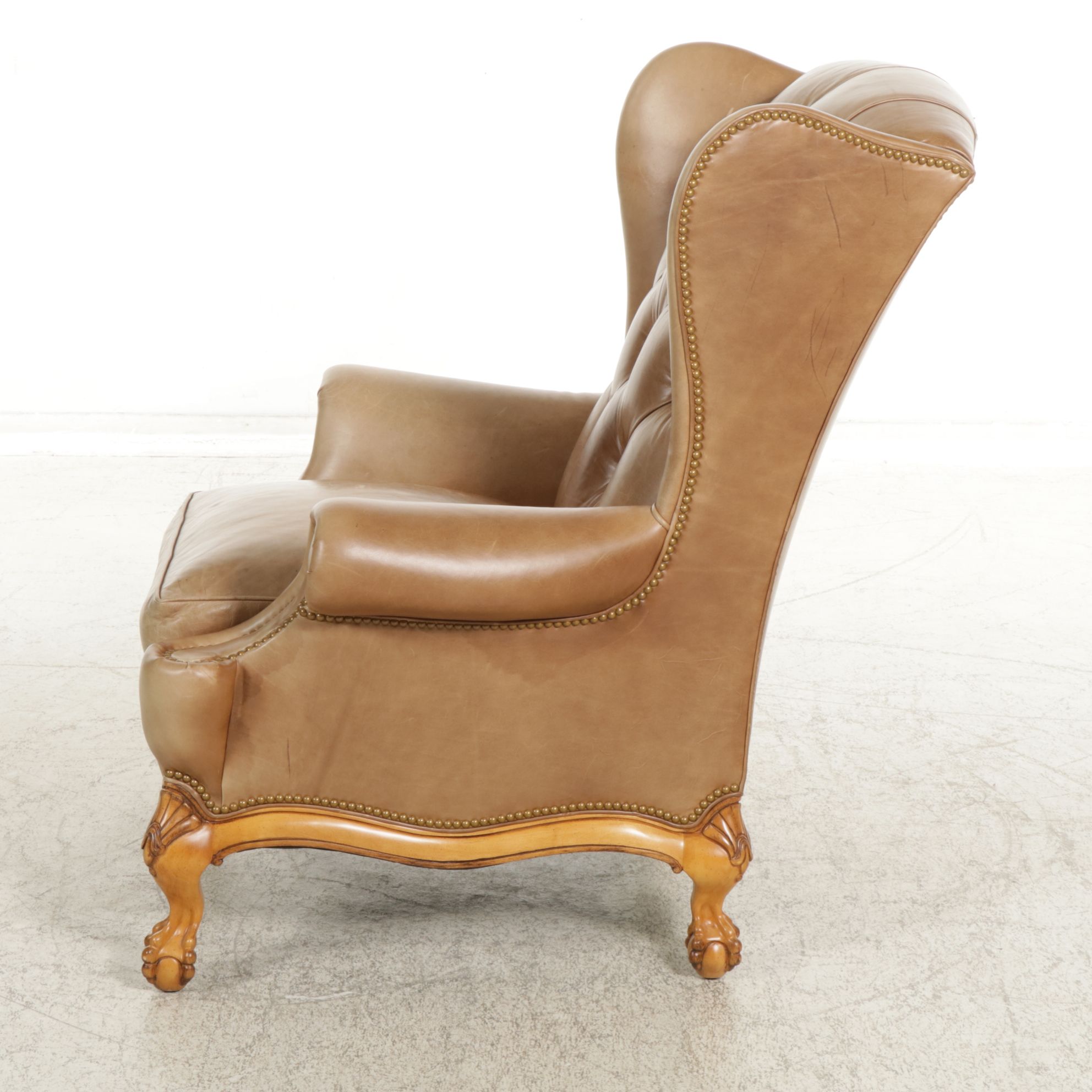 Hancock & Moore Chippendale Style Leather Upholstered Wing Back Armchair