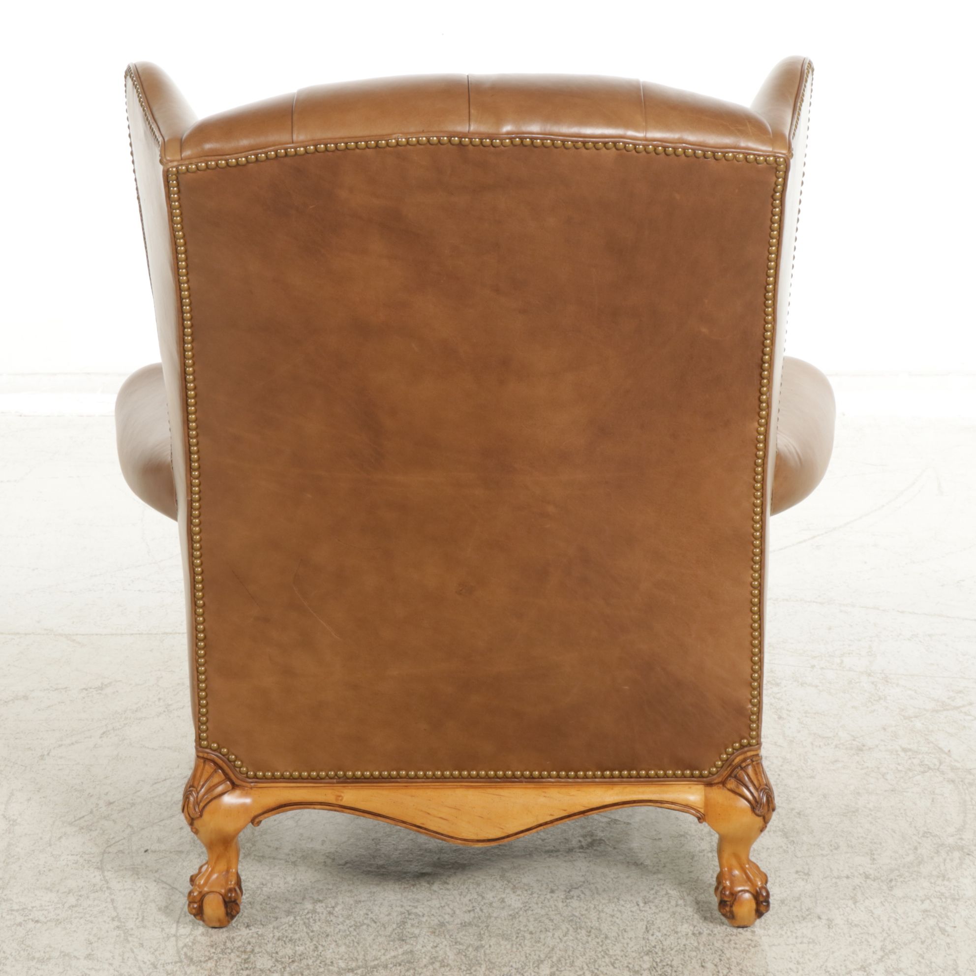 Hancock & Moore Chippendale Style Leather Upholstered Wing Back Armchair