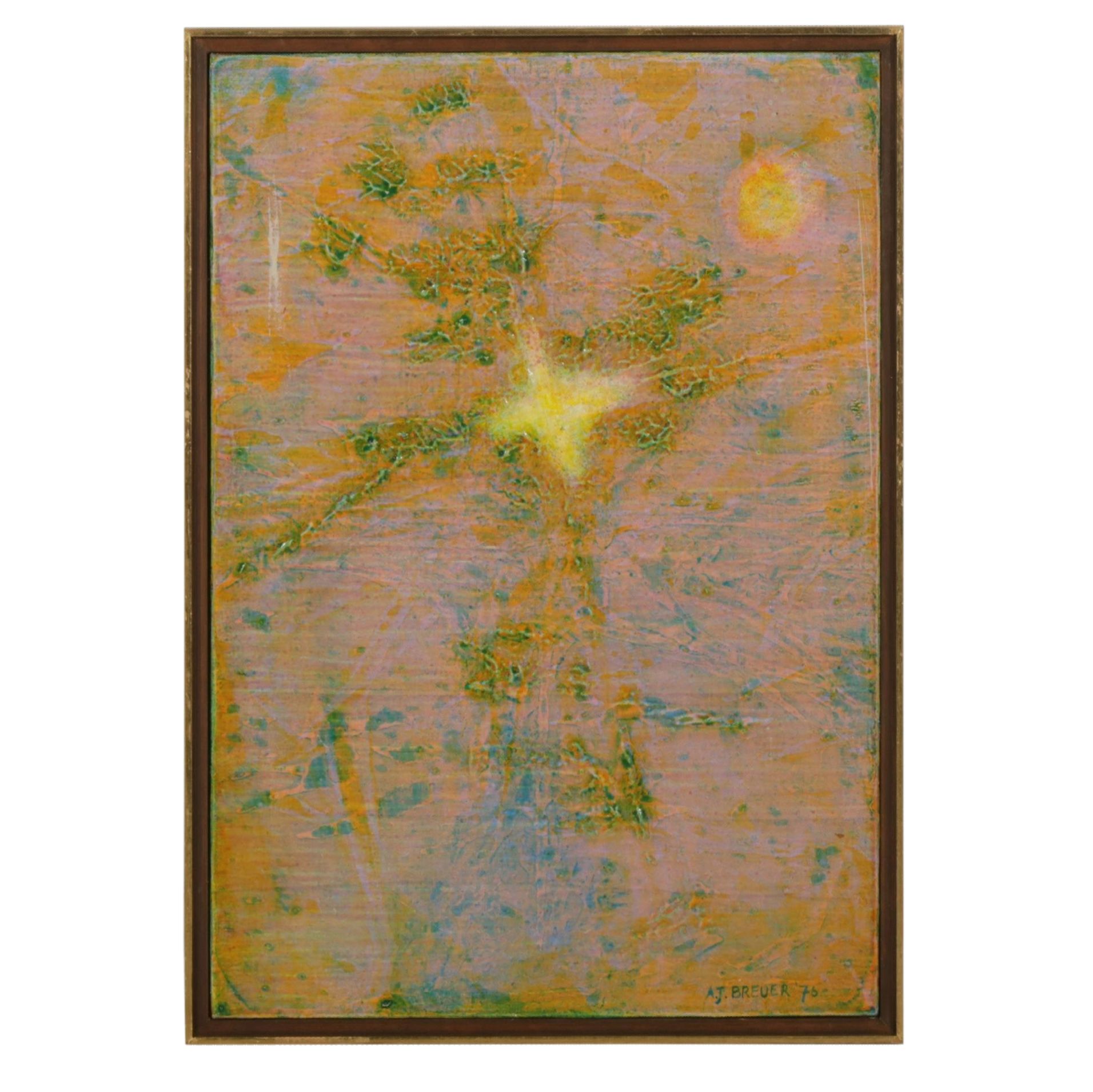 A.J. Breuer Textured Abstract Starburst Oil Painting ,1976