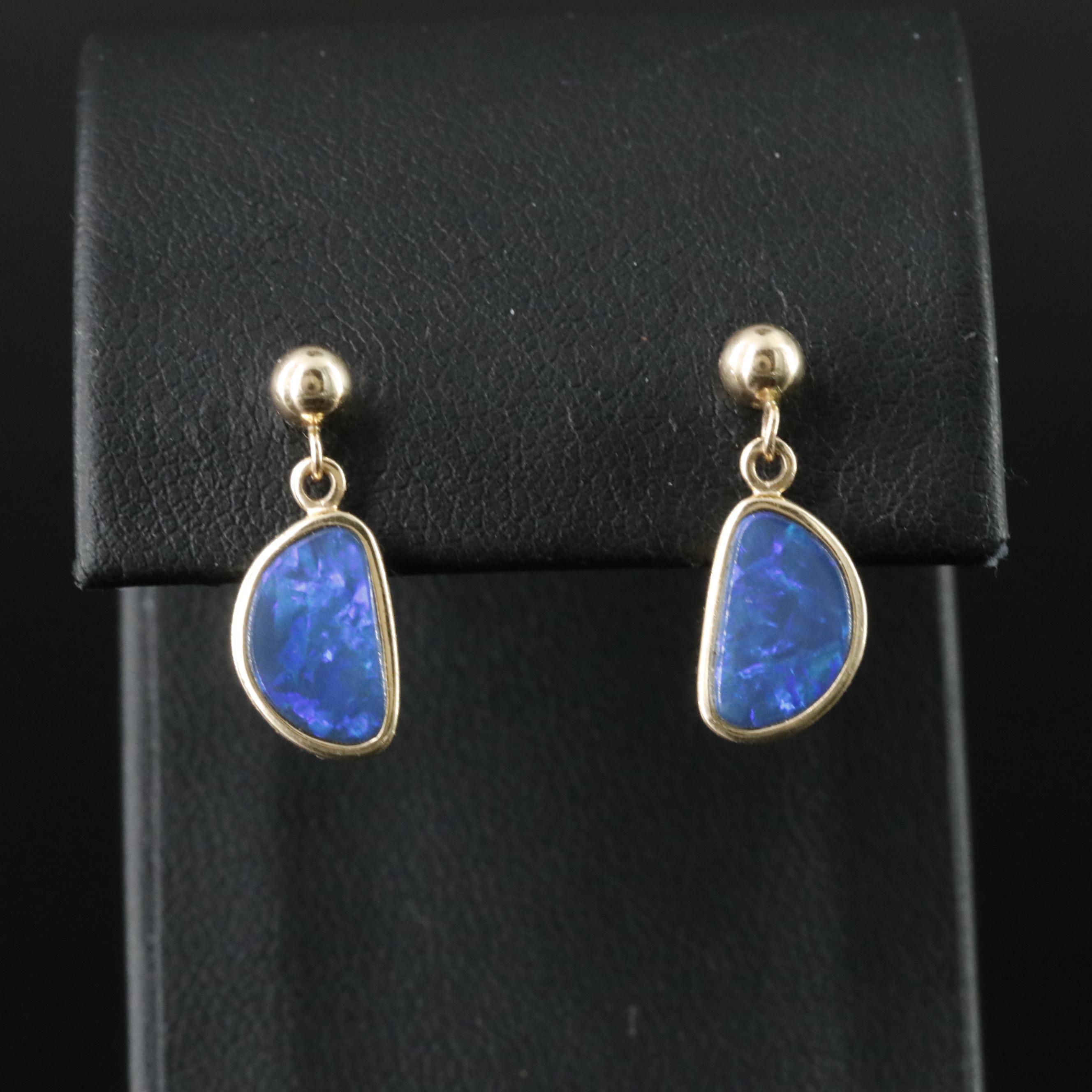 14K Opal Doublet Pendant Earrings