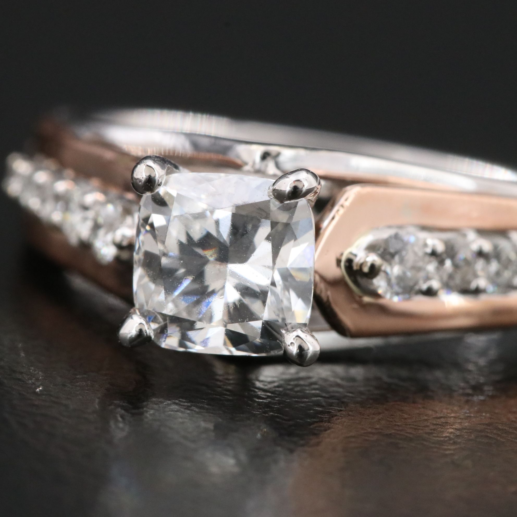 14K 1.57 CTW Lab Grown Diamond Ring with Rose Gold Accent