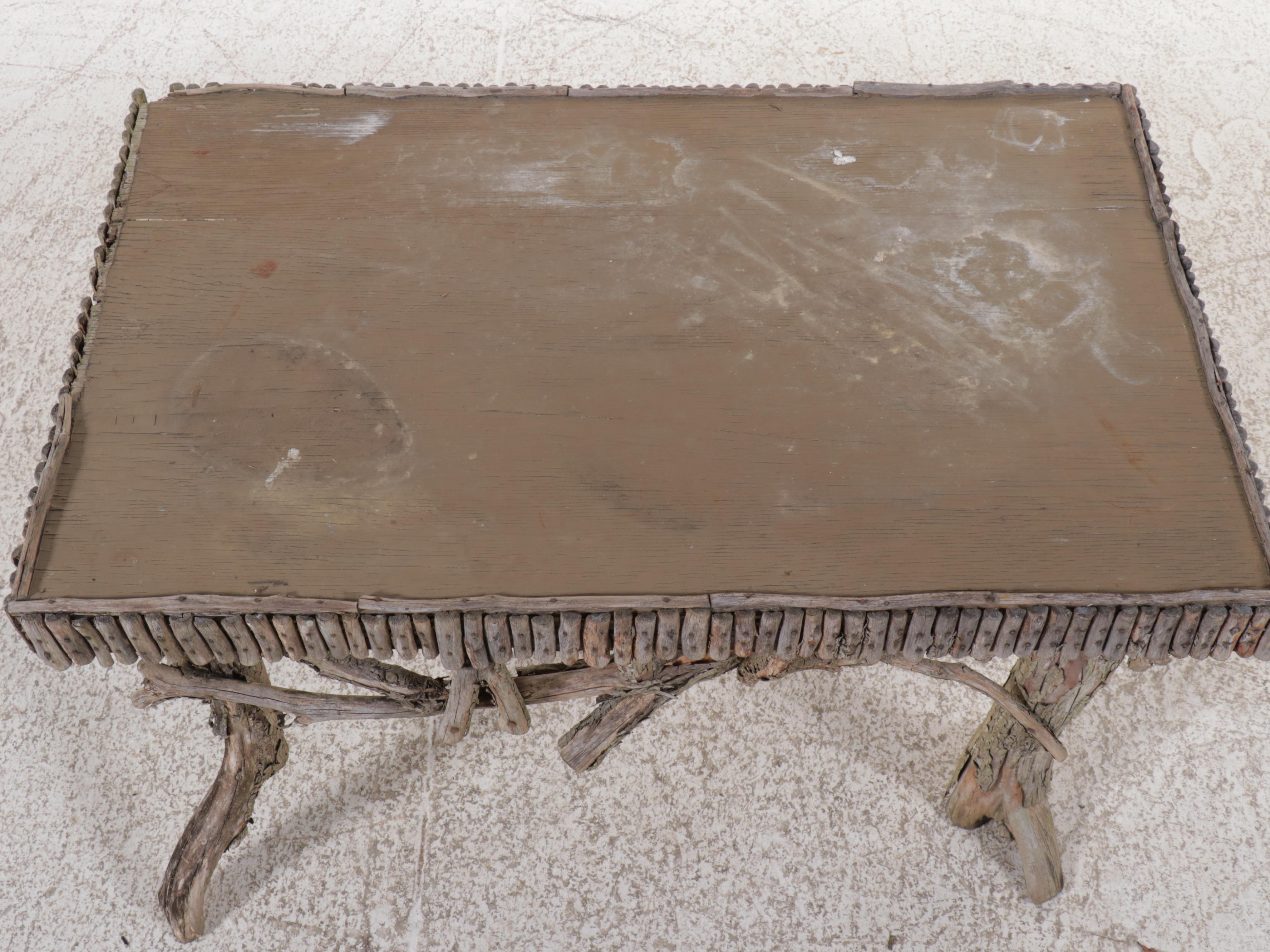 Robert Beaven Adirondack Style Handcrafted Twig and Root Bench and Coffee Table