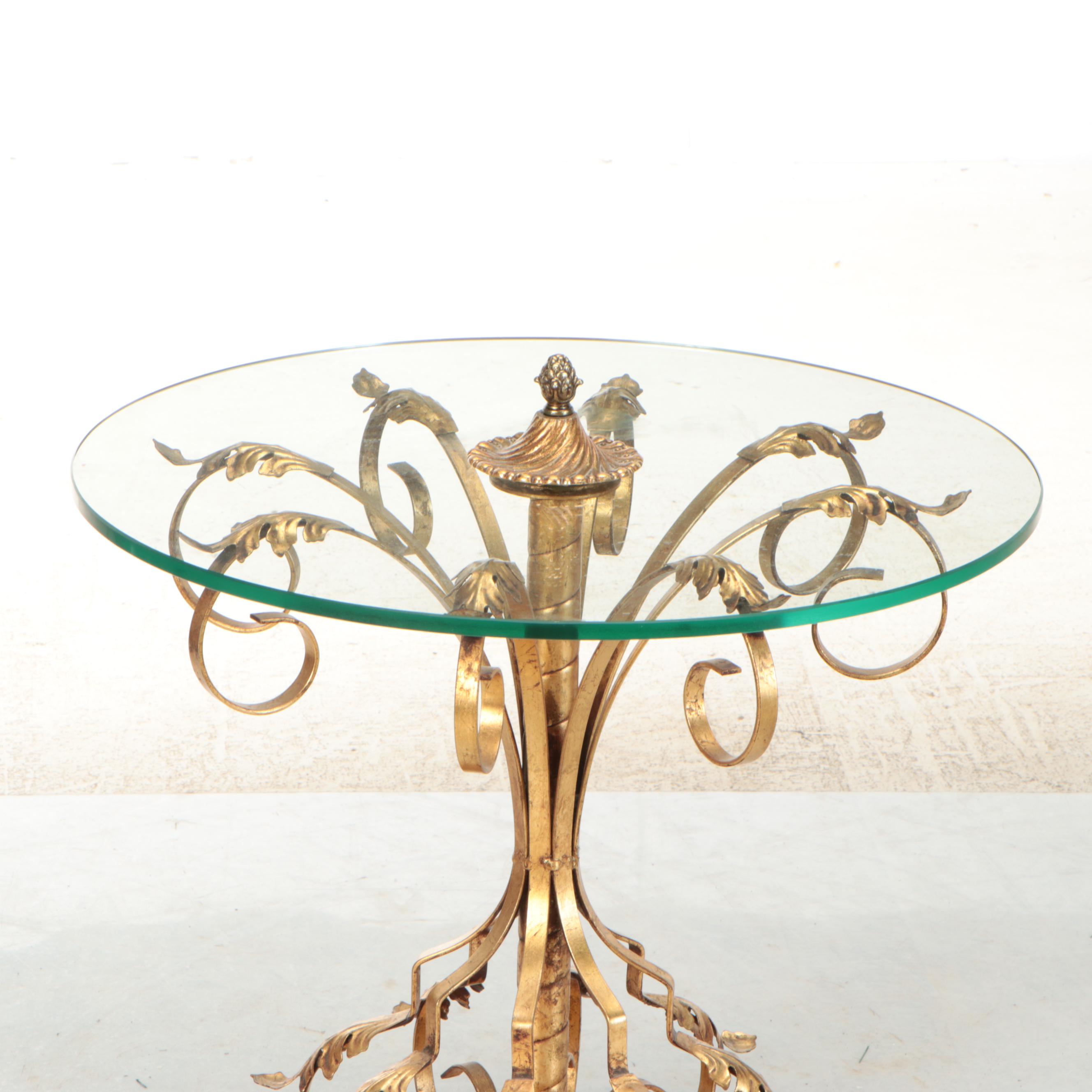 Italianate Glass Top Gilt Metal Center Table, Mid to Late 20th Century