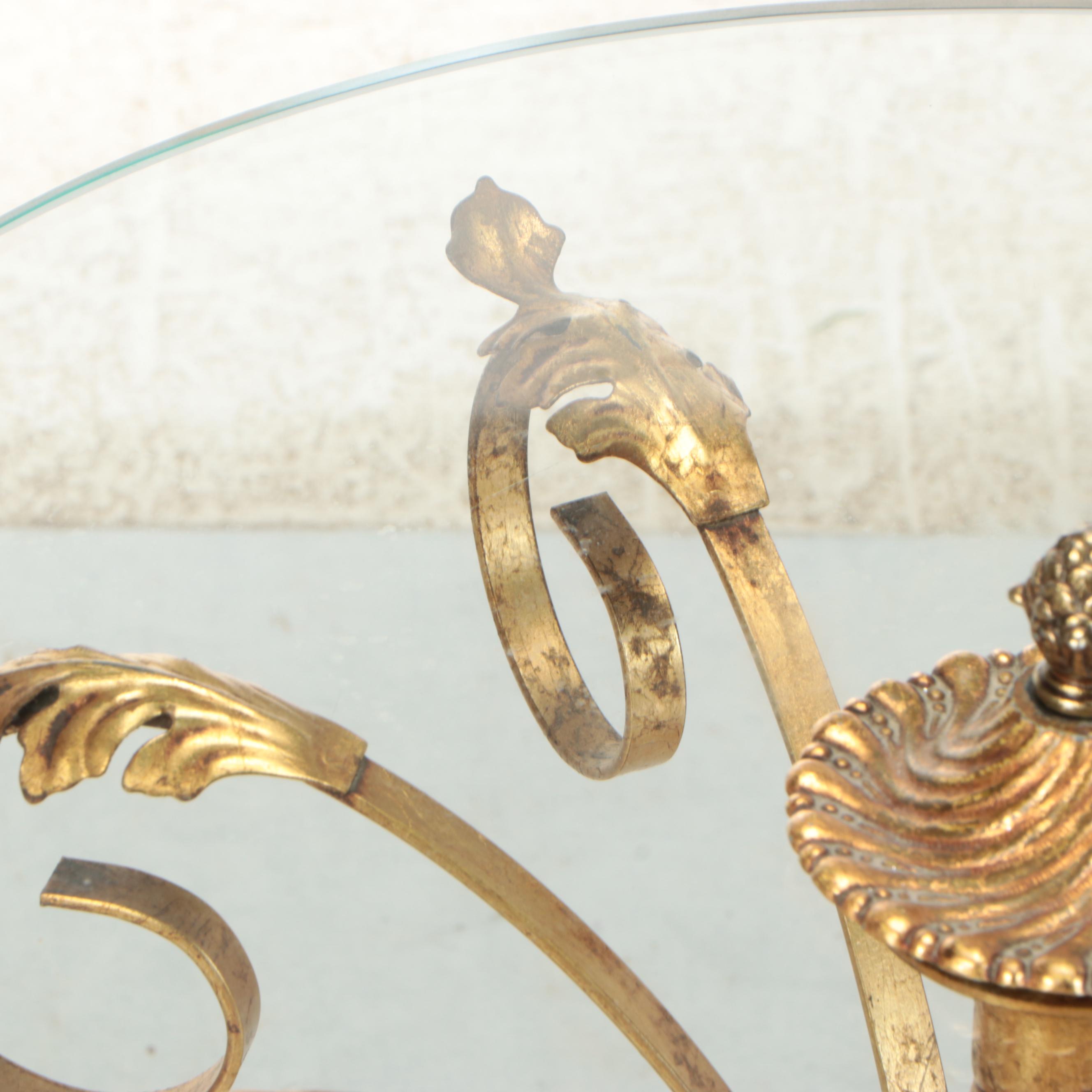 Italianate Glass Top Gilt Metal Center Table, Mid to Late 20th Century