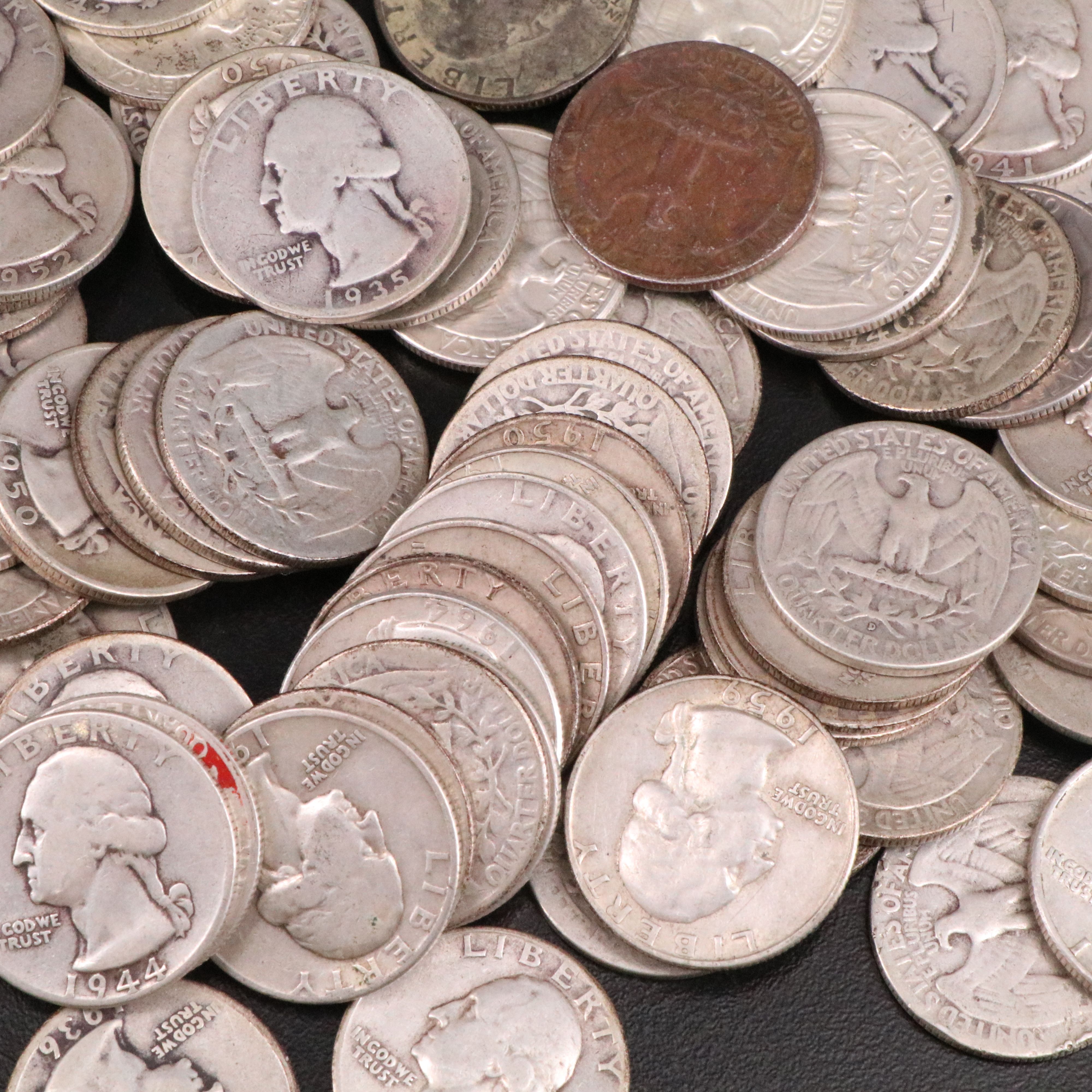 Sixty-Seven Washington Silver Quarters