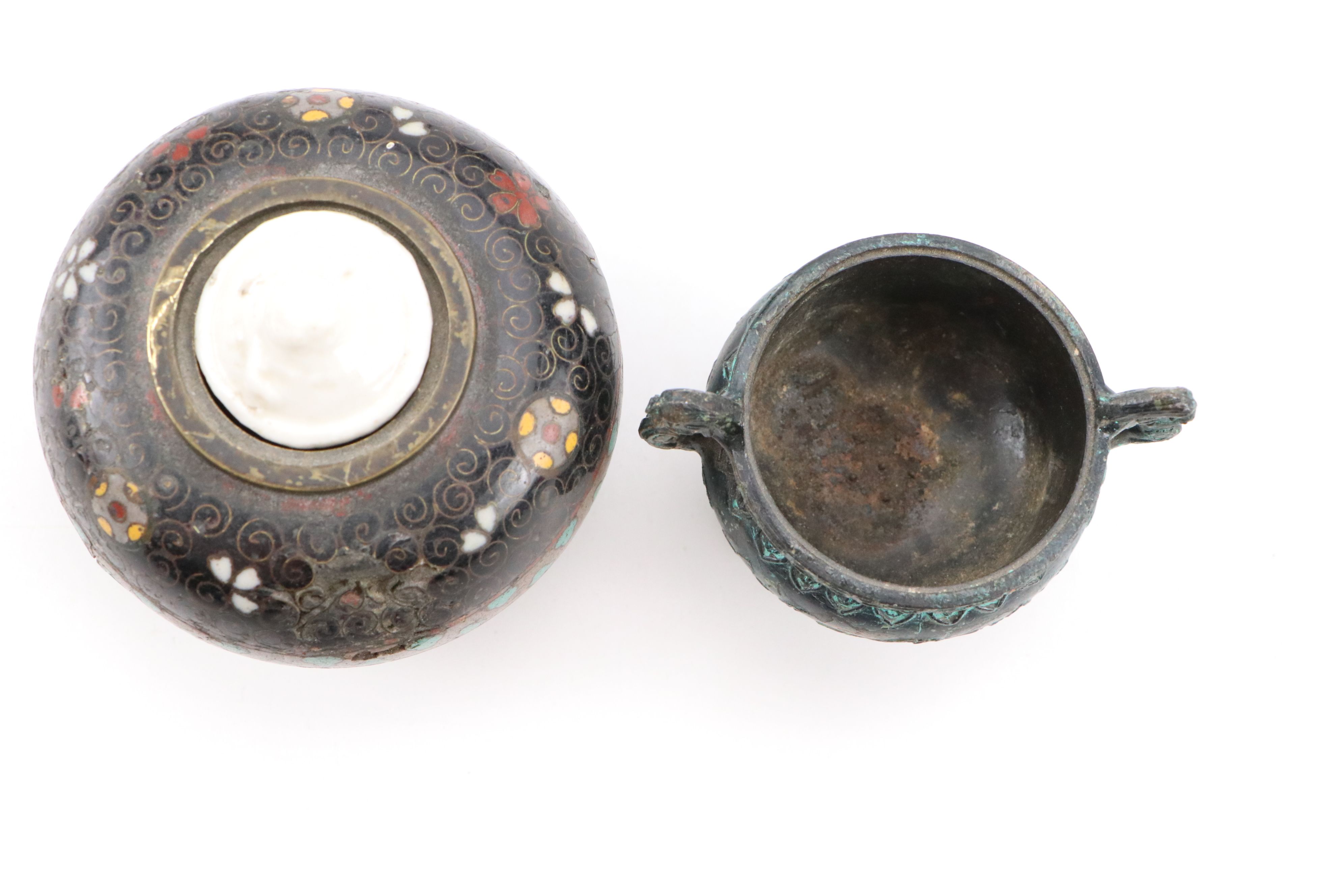 Chinese Cloisonné Silk Iron with Other Enameled Metal Jars, Boxes and More