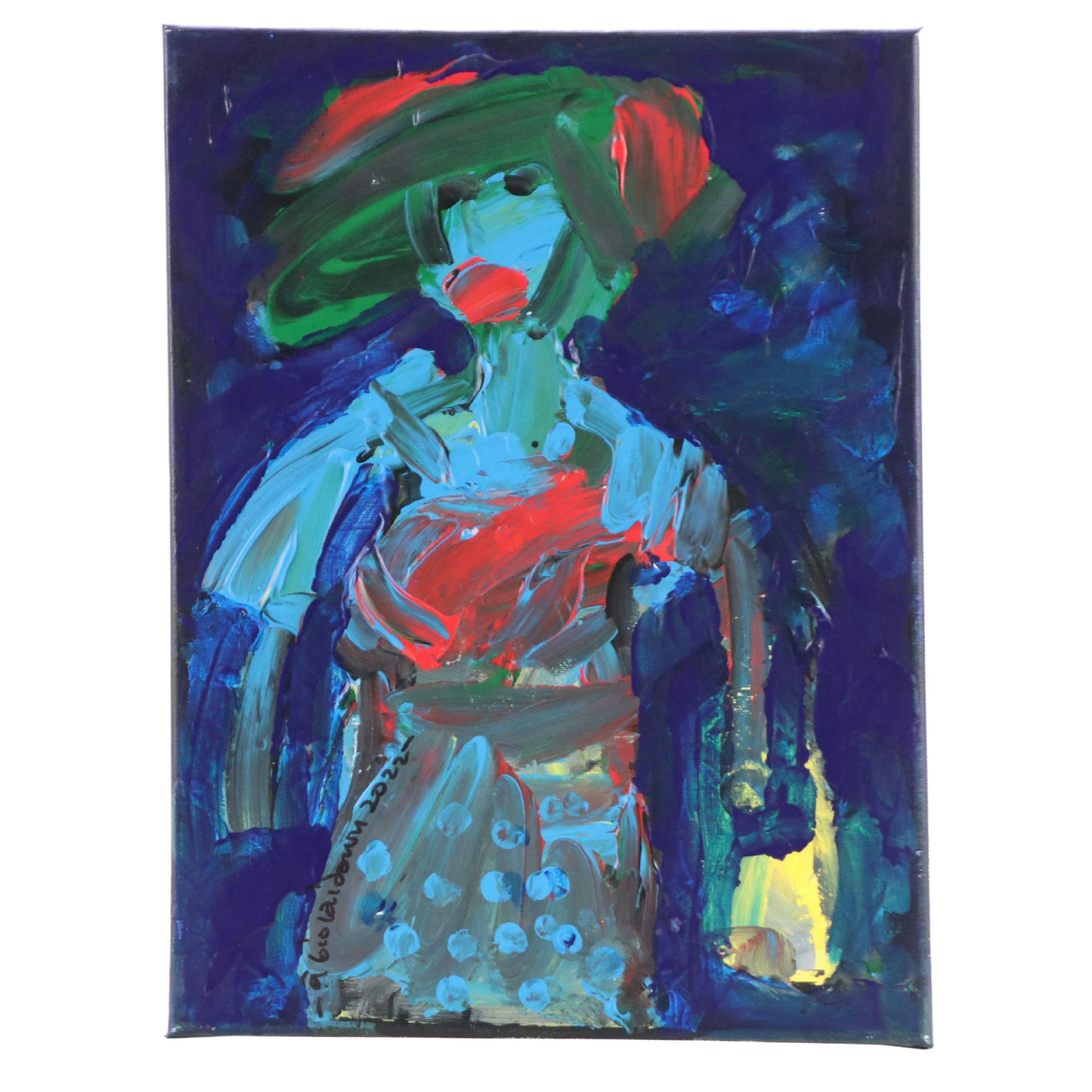 Abiola Idowu Stylized Acrylic Portrait "Beautiful Lady," 2022