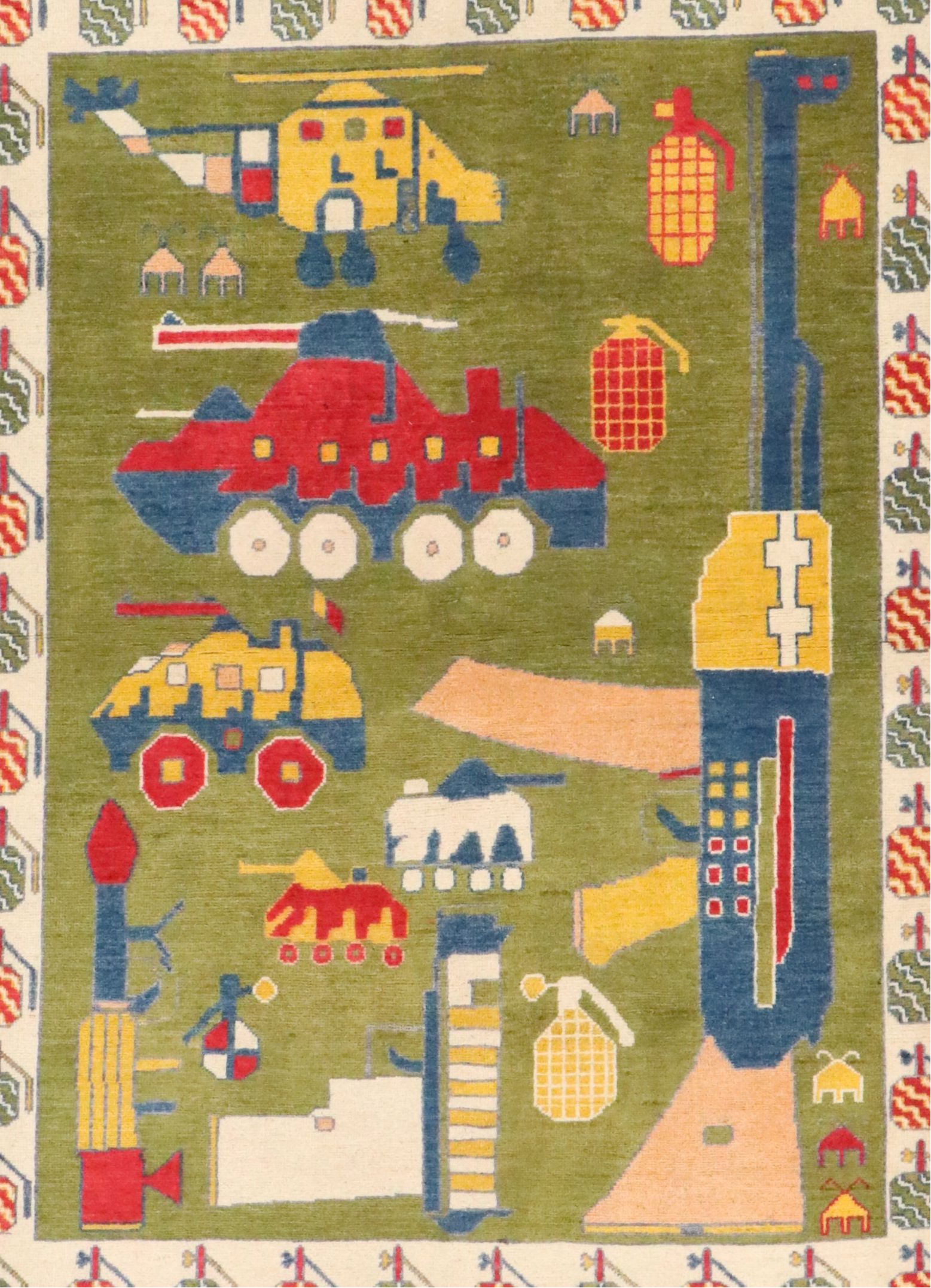 4'2 x 5'11 Hand-Knotted Afghan Pictorial War Area Rug