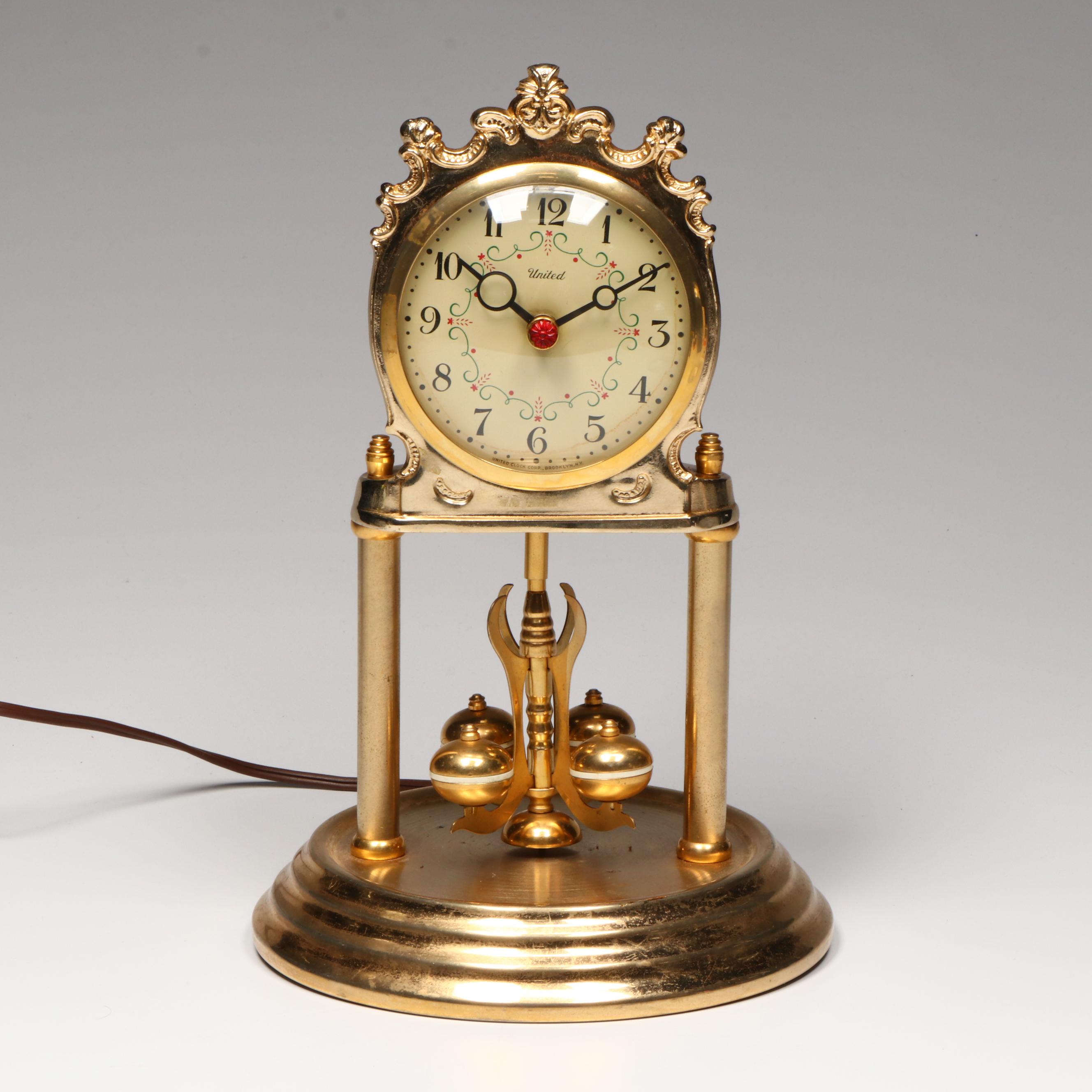 United Brass Finish Electric Anniversary Mantel Clock