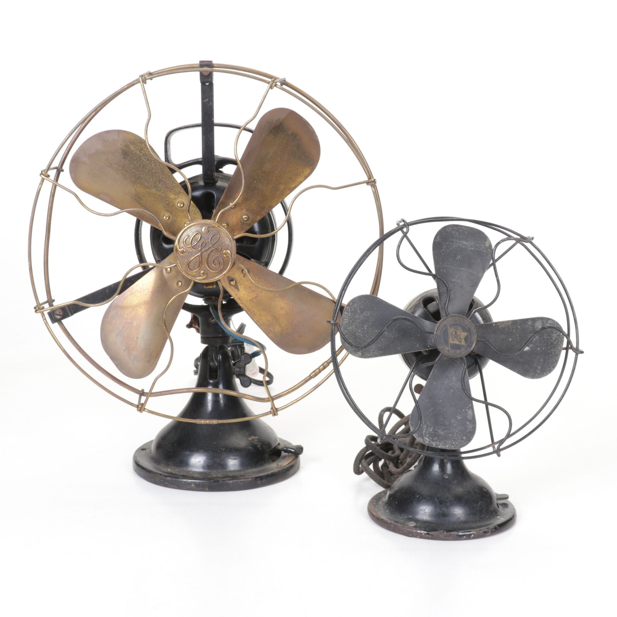 Robbins & Myers & GE Industrial Style Cast Metal Cage Desk Fans