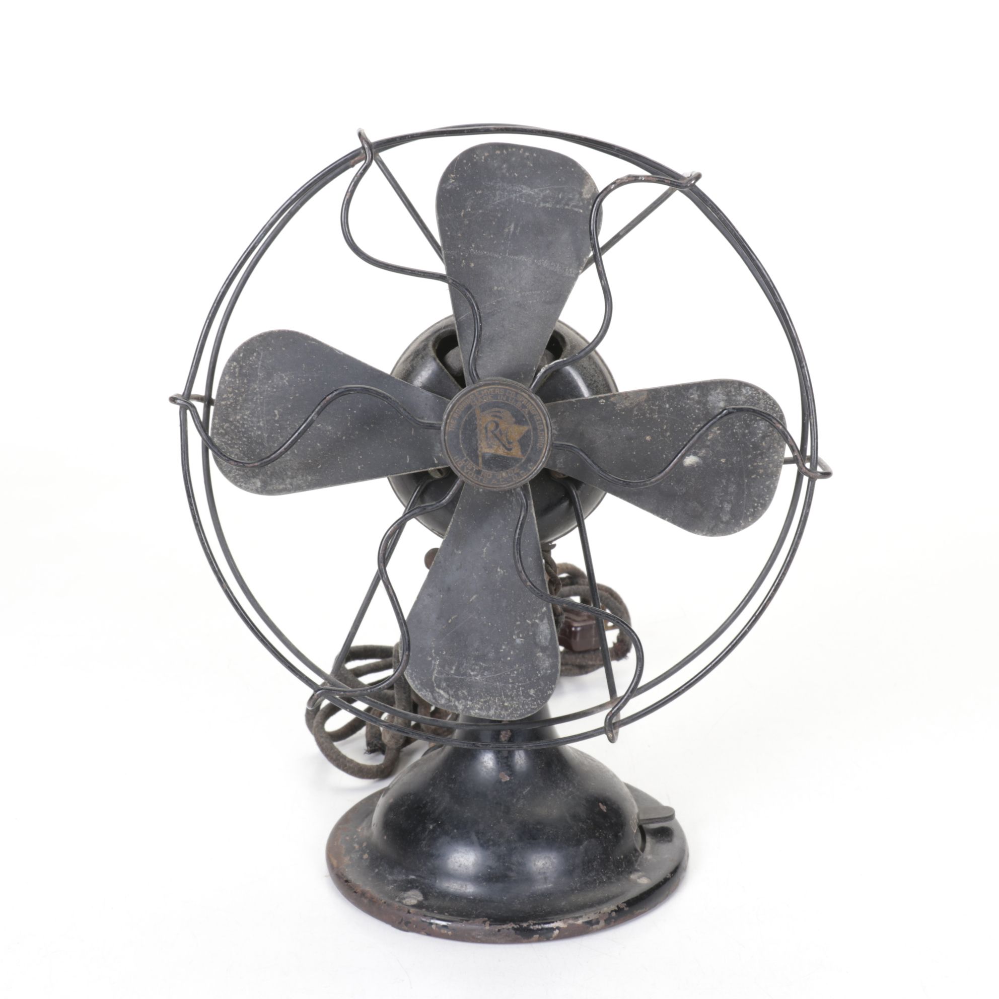 Robbins & Myers & GE Industrial Style Cast Metal Cage Desk Fans