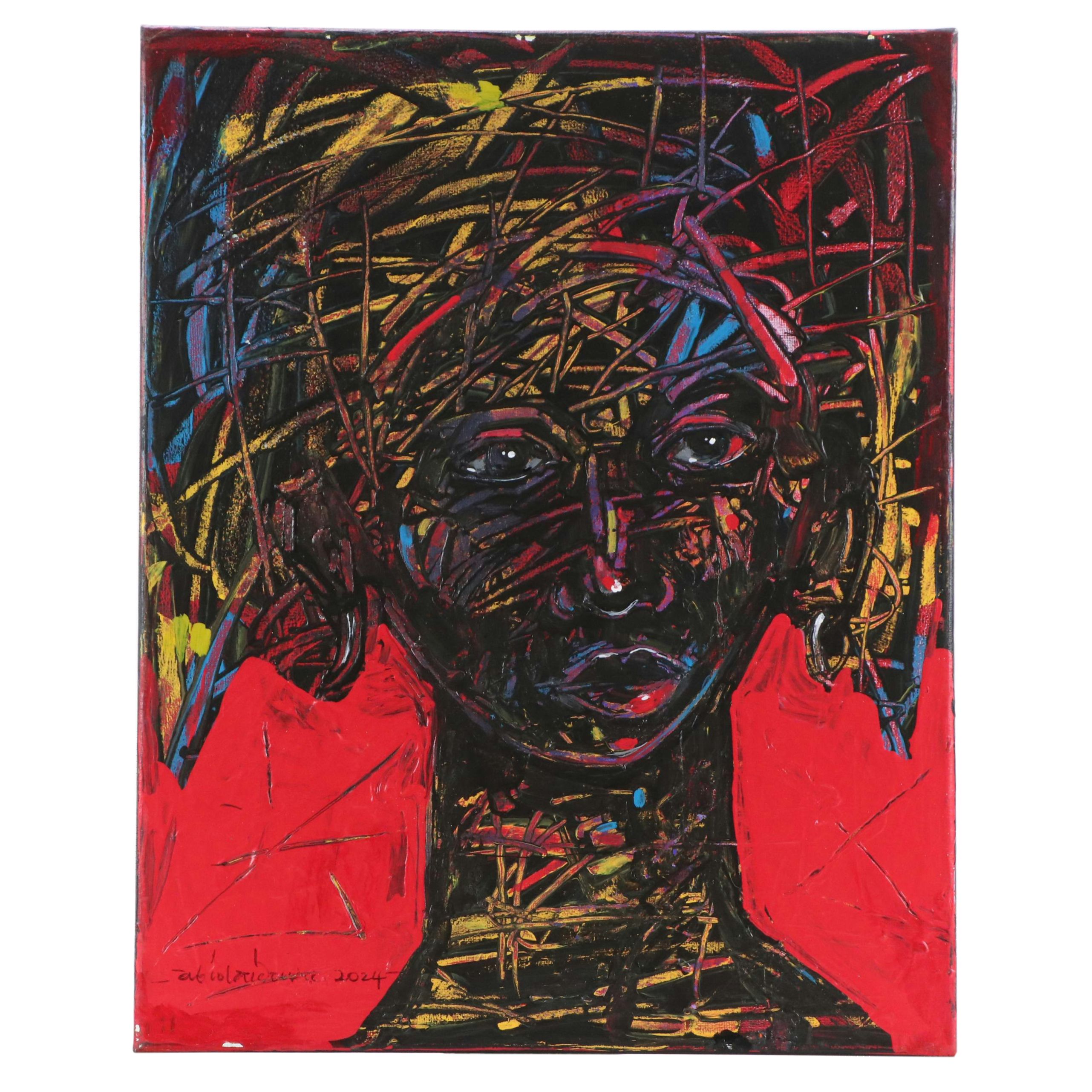 Abiola Idowu Stylized Acrylic Portrait "Rejoice," 2024