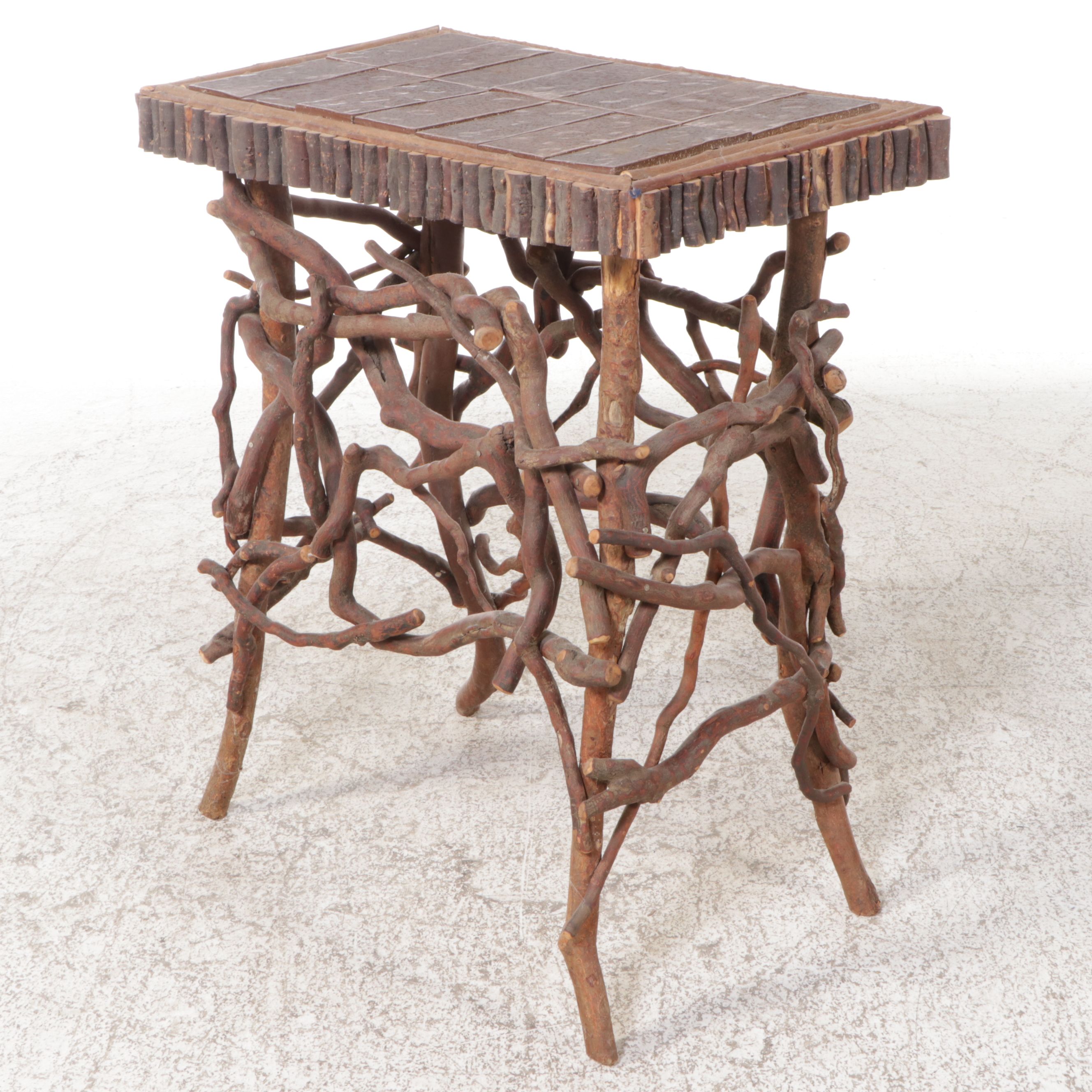Robert Beaven Adirondack Style Root Wood Console Table with Tile Top