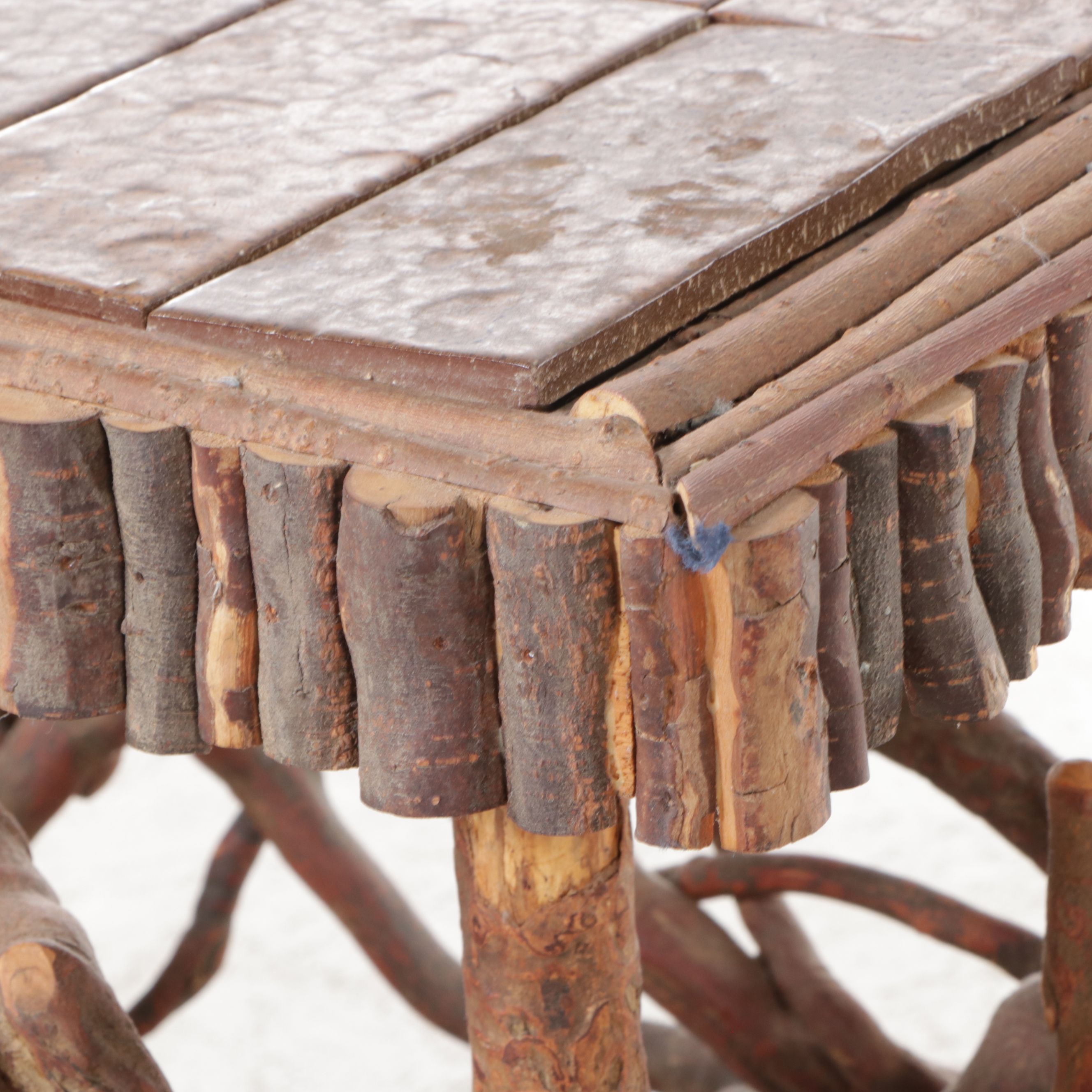Robert Beaven Adirondack Style Root Wood Console Table with Tile Top