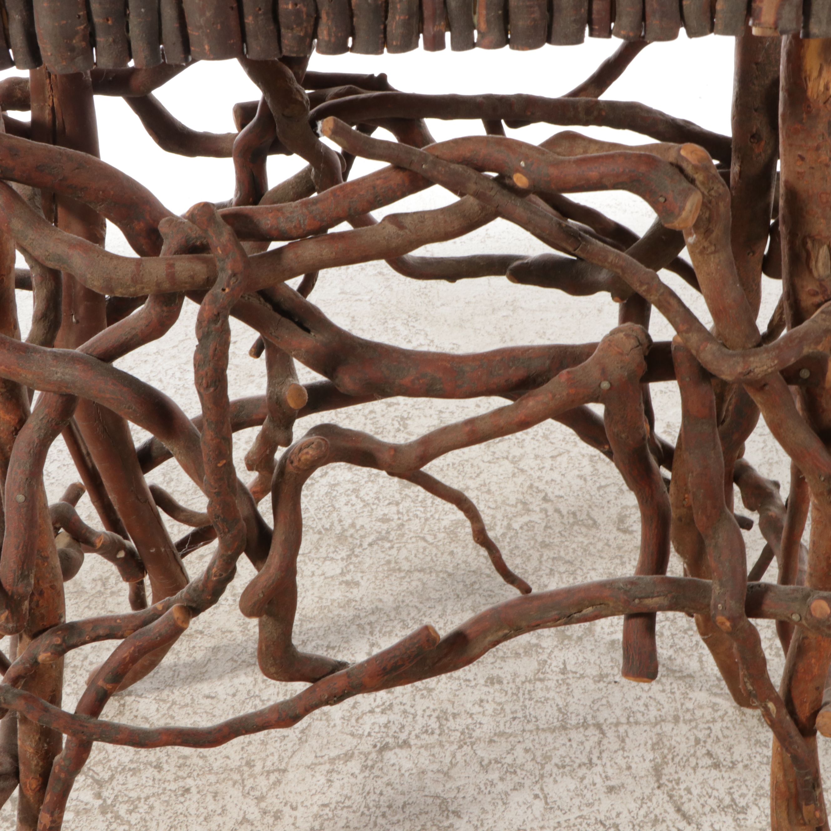 Robert Beaven Adirondack Style Root Wood Console Table with Tile Top