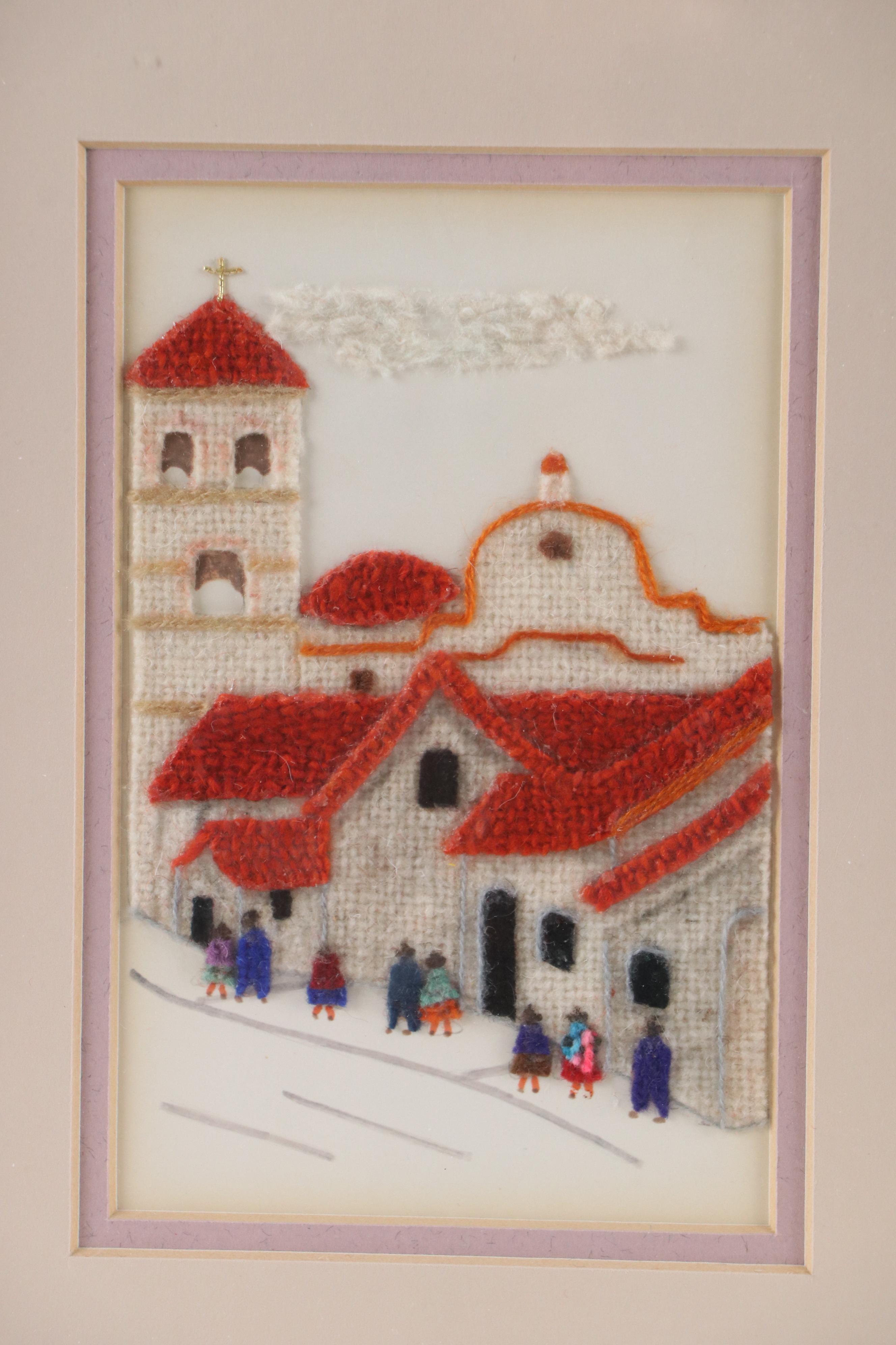 Peruvian Theme Feltwork and Embroidery Panel of Village with Church