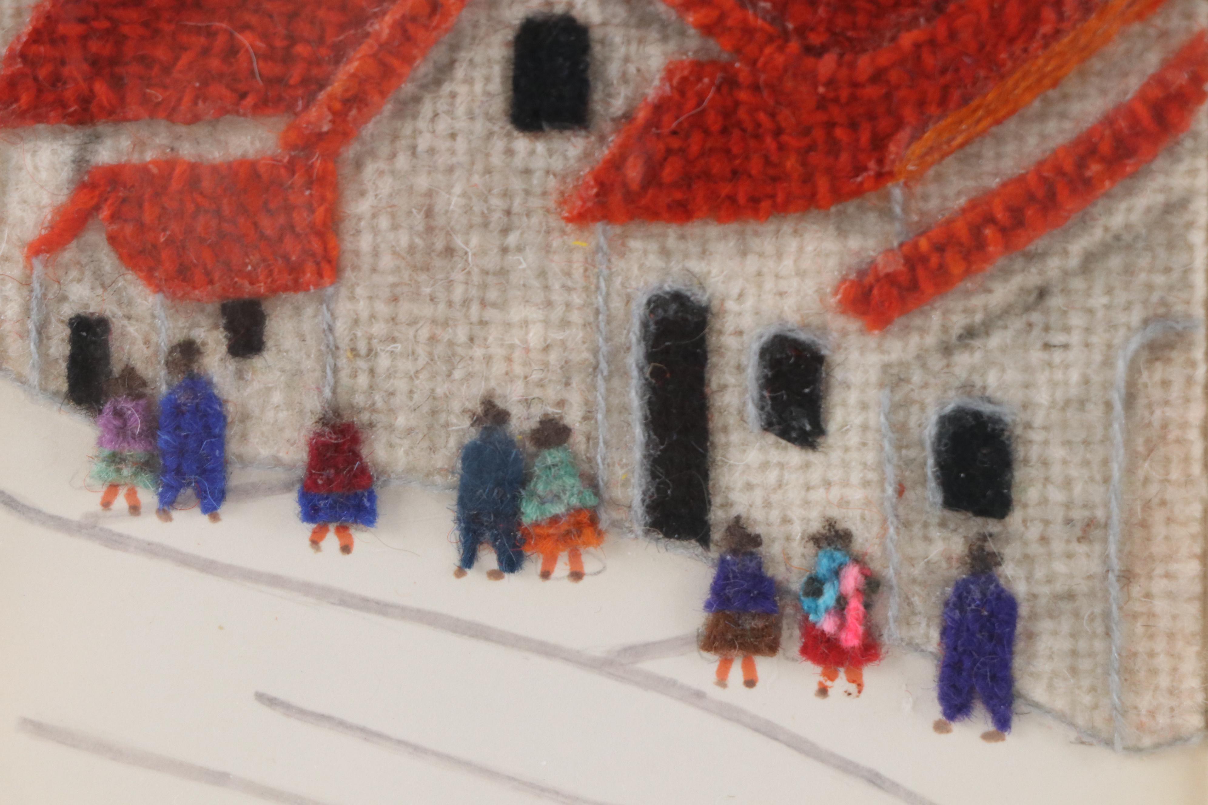 Peruvian Theme Feltwork and Embroidery Panel of Village with Church