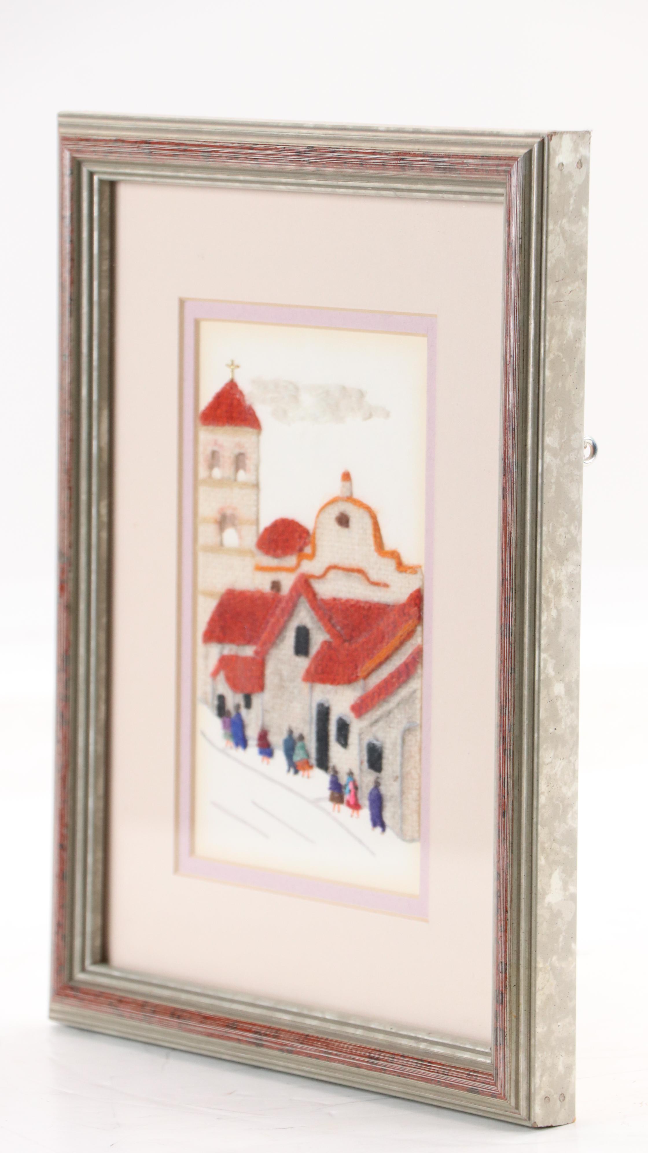 Peruvian Theme Feltwork and Embroidery Panel of Village with Church