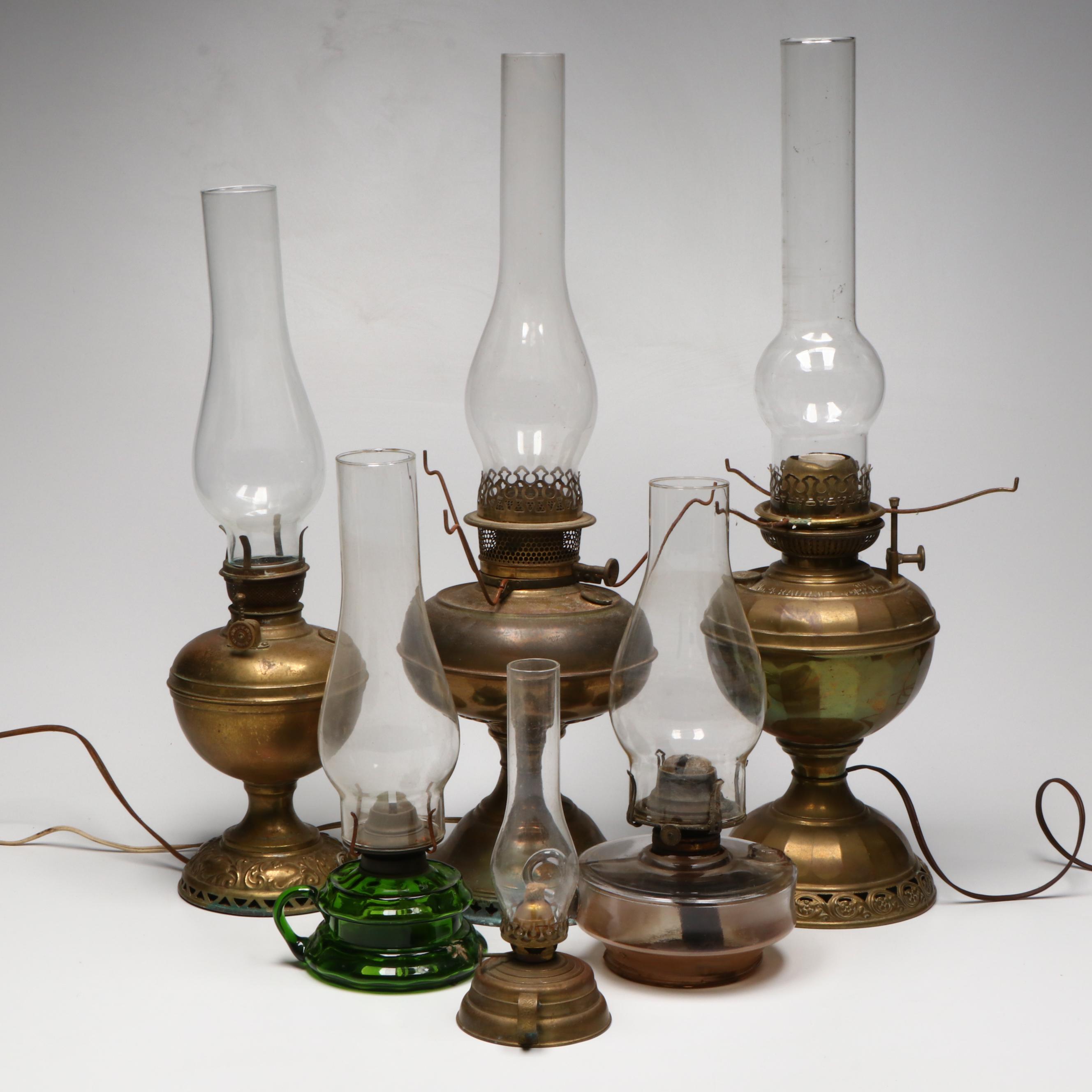 Victorian Style Brass and Glass Oil Lamps, Some Adapted