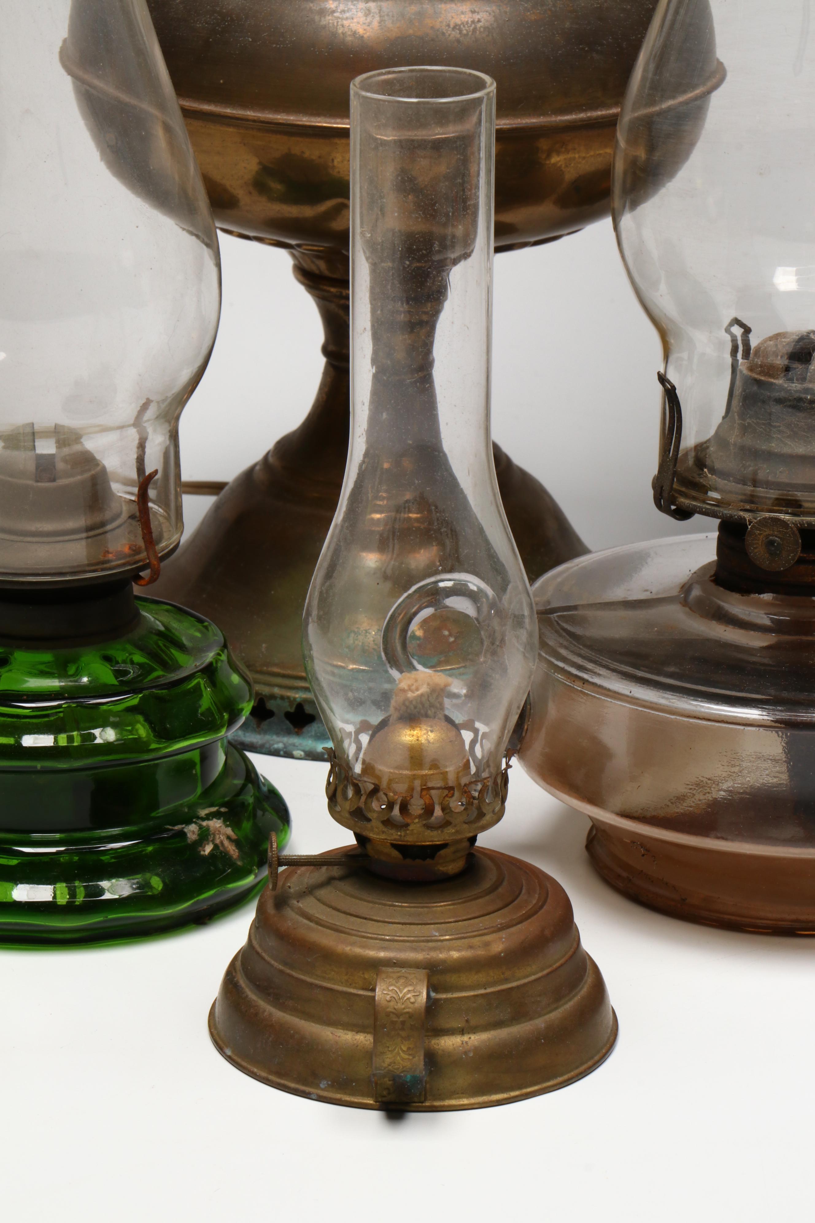 Victorian Style Brass and Glass Oil Lamps, Some Adapted