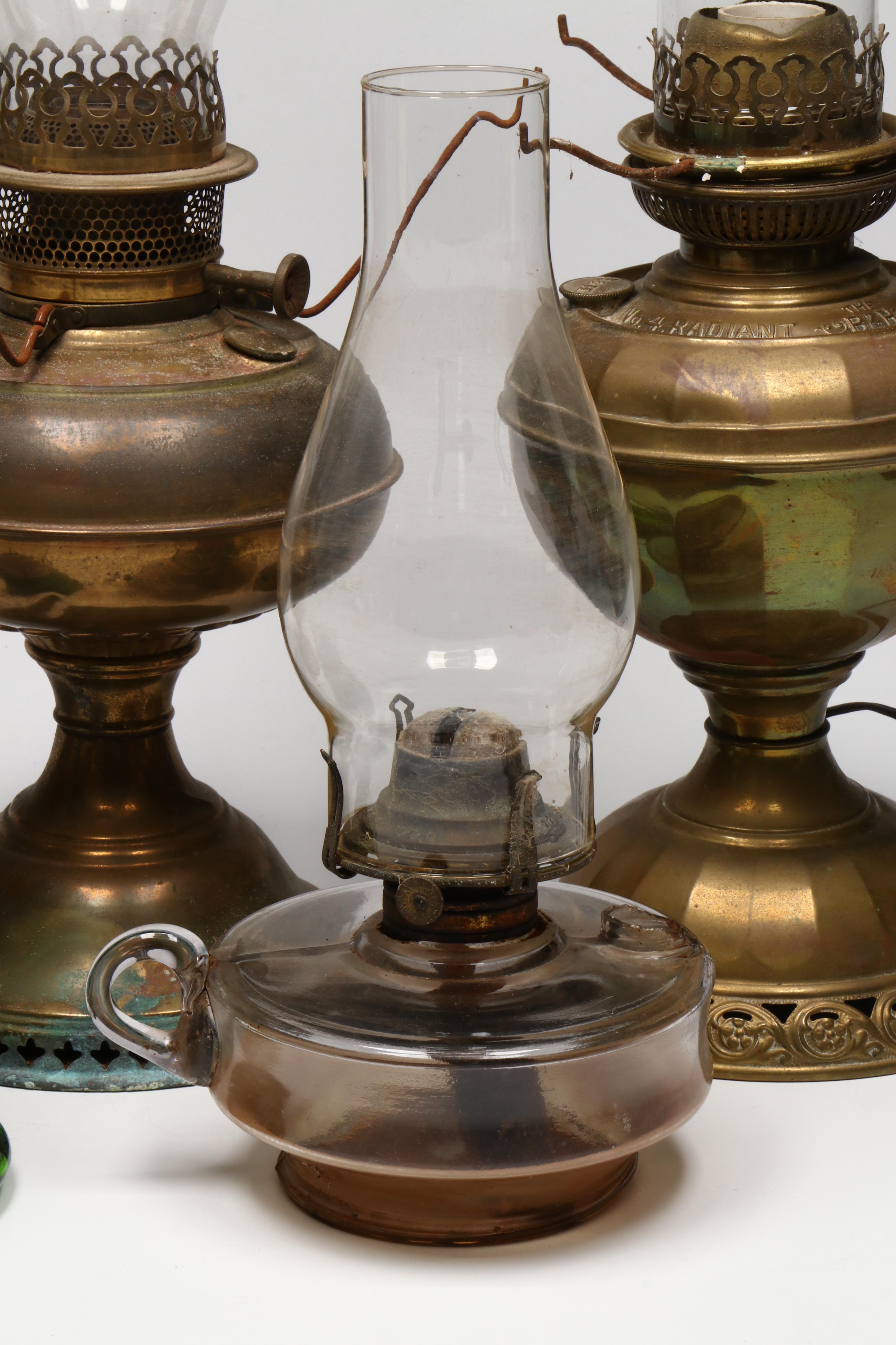 Victorian Style Brass and Glass Oil Lamps, Some Adapted