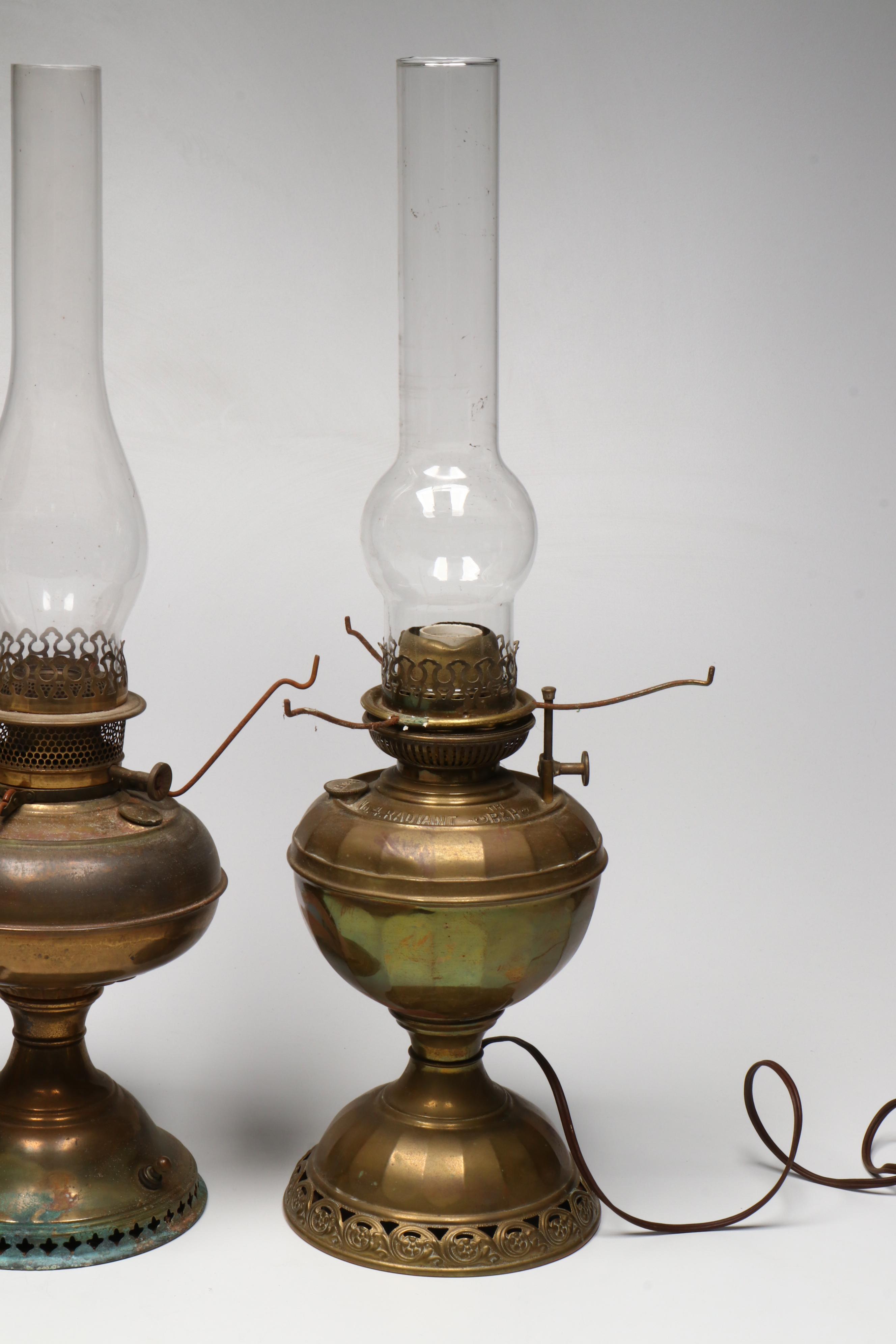 Victorian Style Brass and Glass Oil Lamps, Some Adapted
