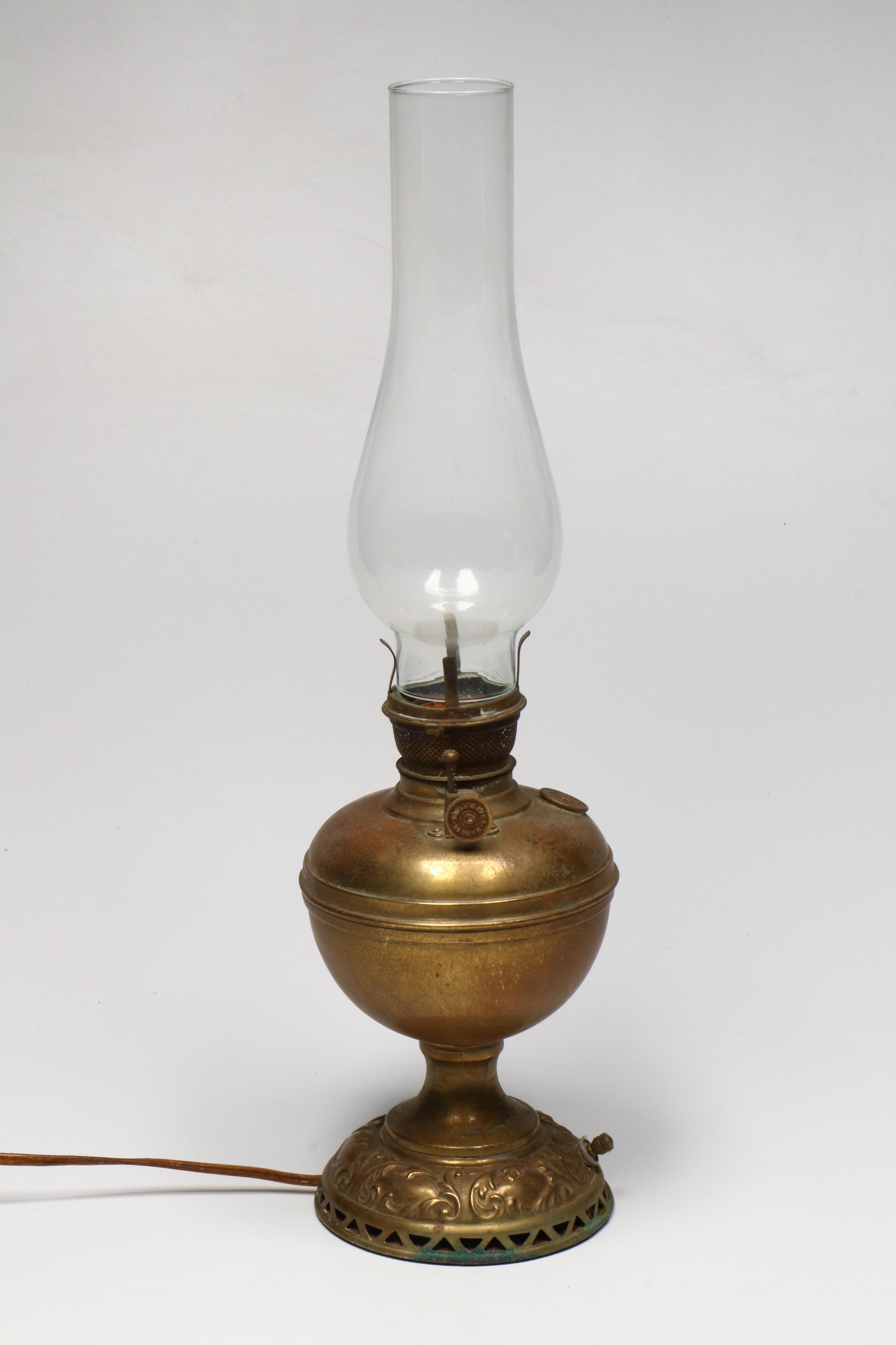 Victorian Style Brass and Glass Oil Lamps, Some Adapted