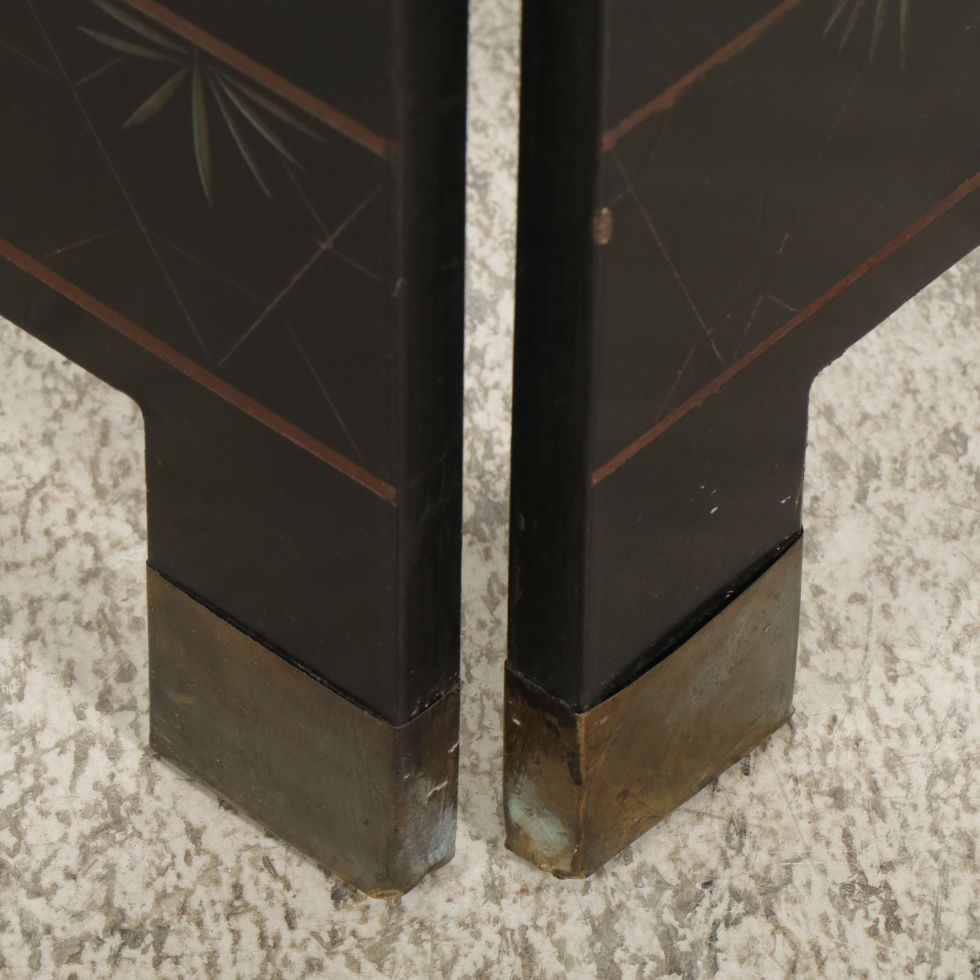 Chinese Style Black Four-Panel Room Screen with Incised Decorations