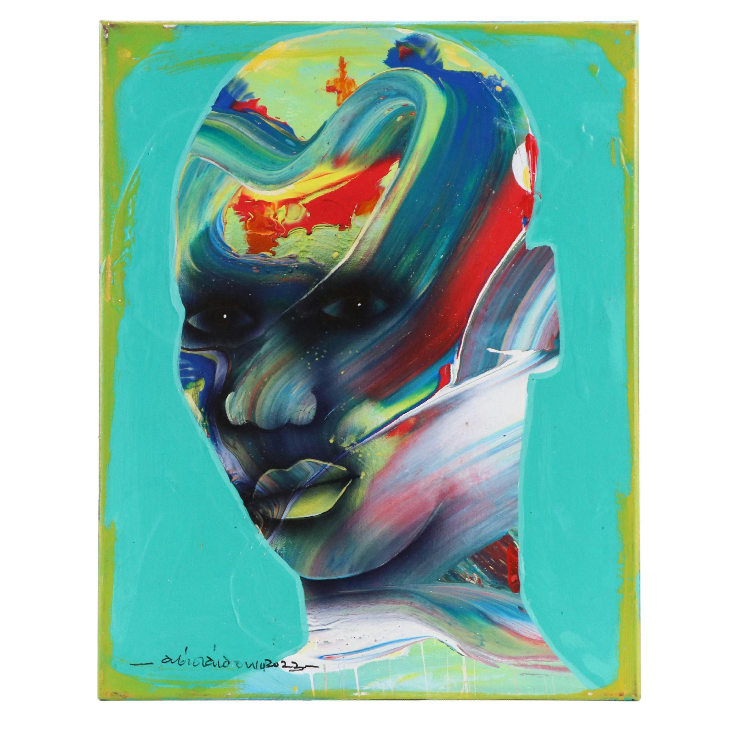 Abiola Idowu Stylized Acrylic Portrait "Drama at the Party," 2023