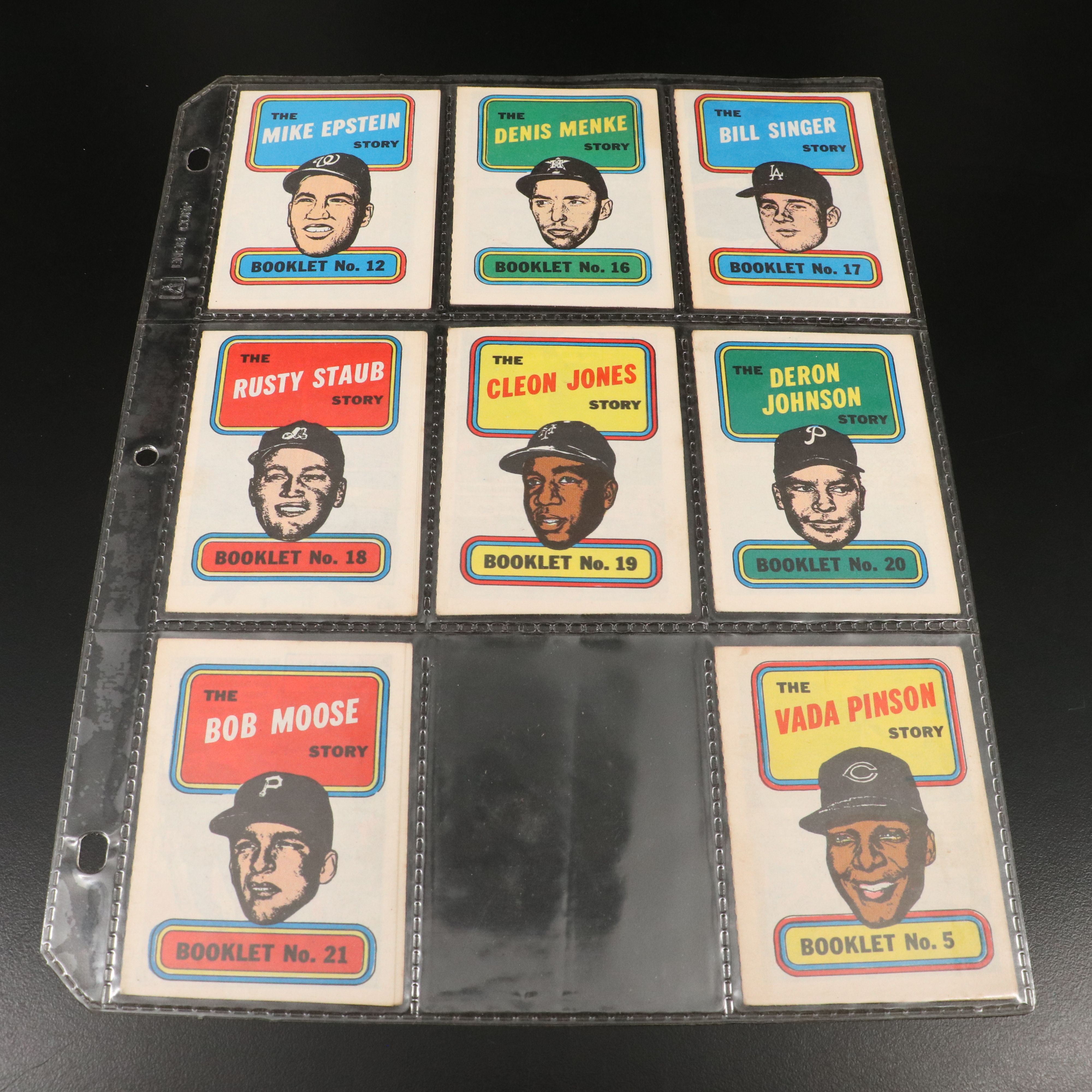 Topps Baseball Cards with Booklets Featuring Ron Santo and Larry Doby, 1958-1970