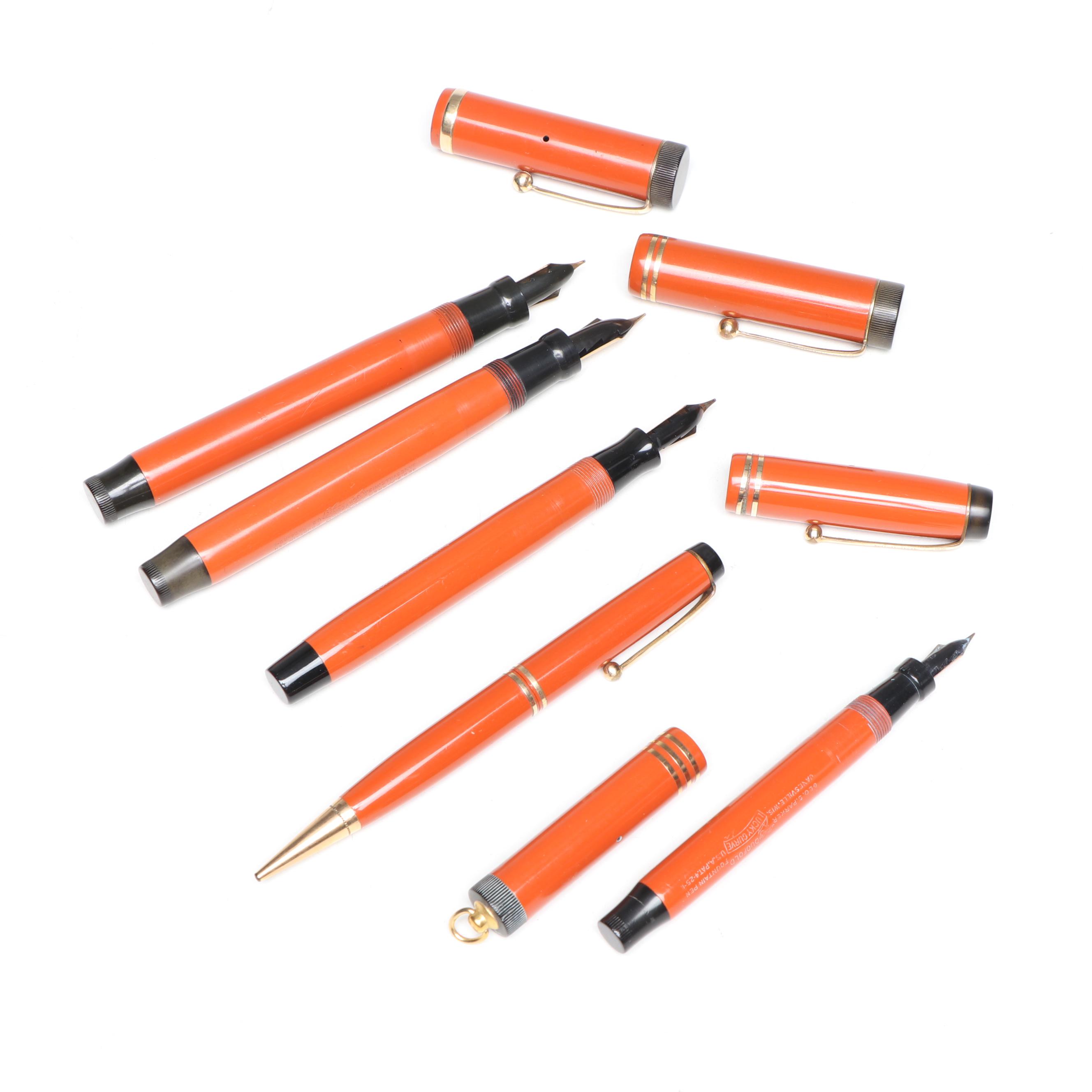 Vintage Parker Dufold "Lucky Curve" Fountain Pens and Mechanical Pencil