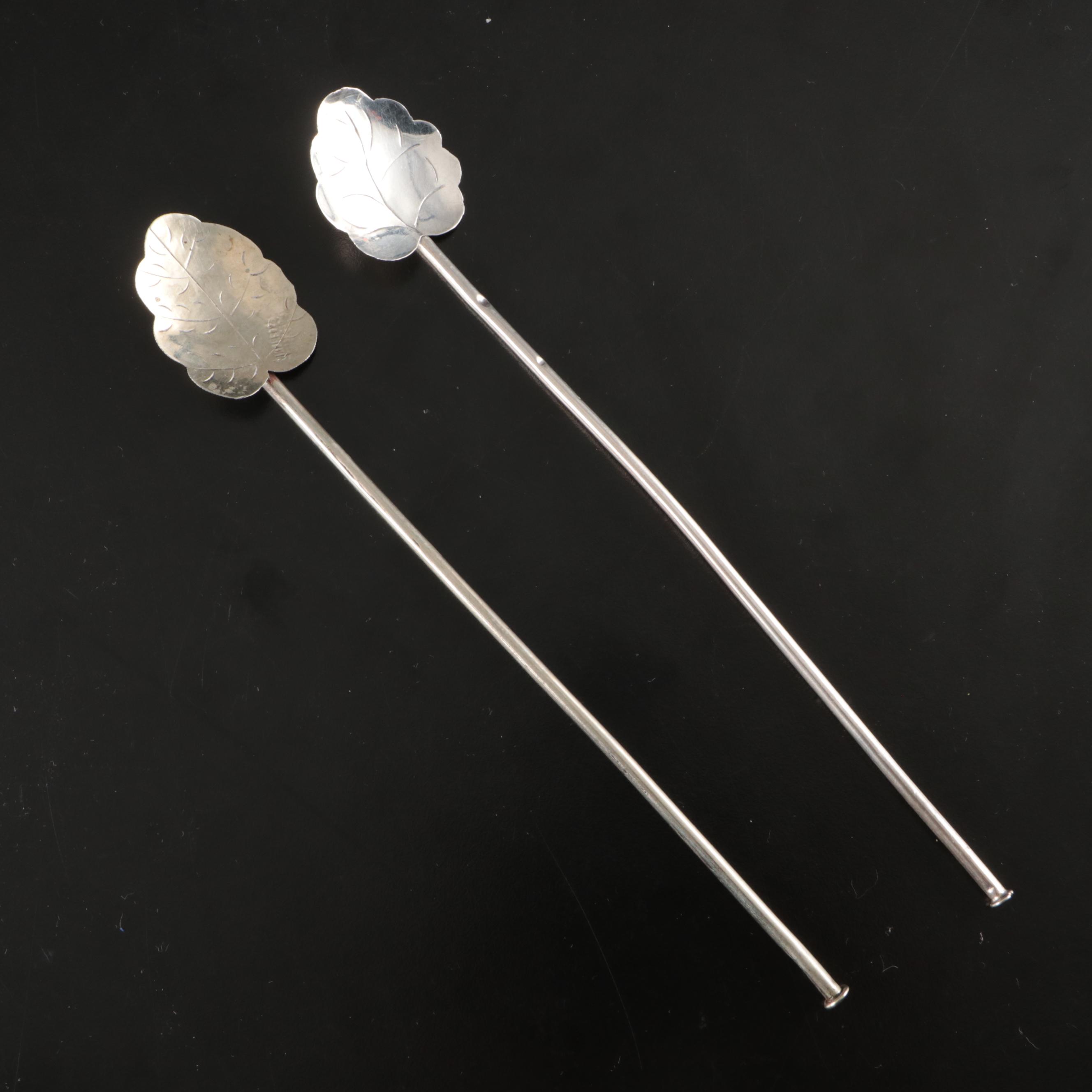 Mexican Sterling Silver Leaf Iced Tea Spoons
