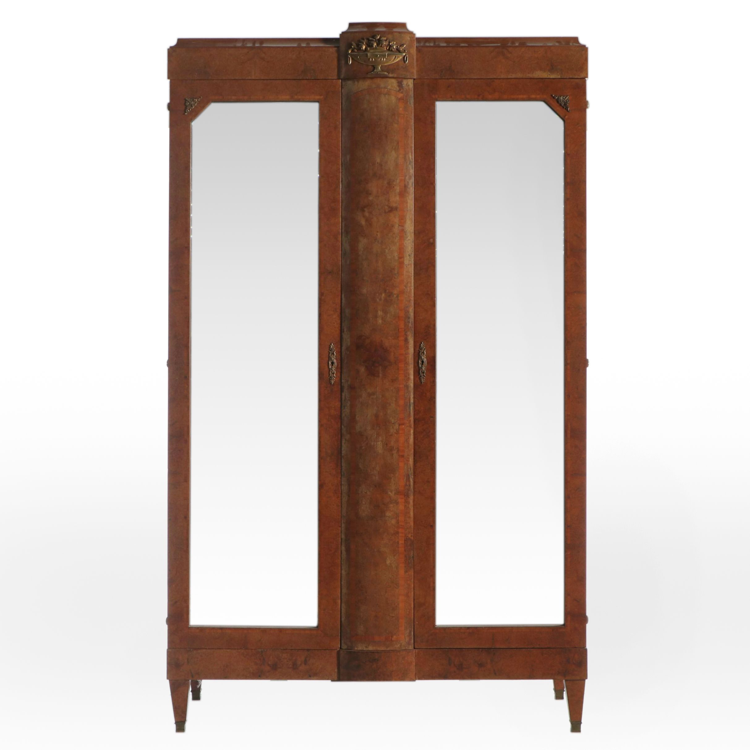 French Art Nouveau Style Bird's-Eye Maple Knockdown Wardrobe